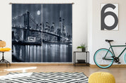 3D Night Sky Moon City Sea Bridge Landscape Curtains and Drapes LQH 70- Jess Art Decoration