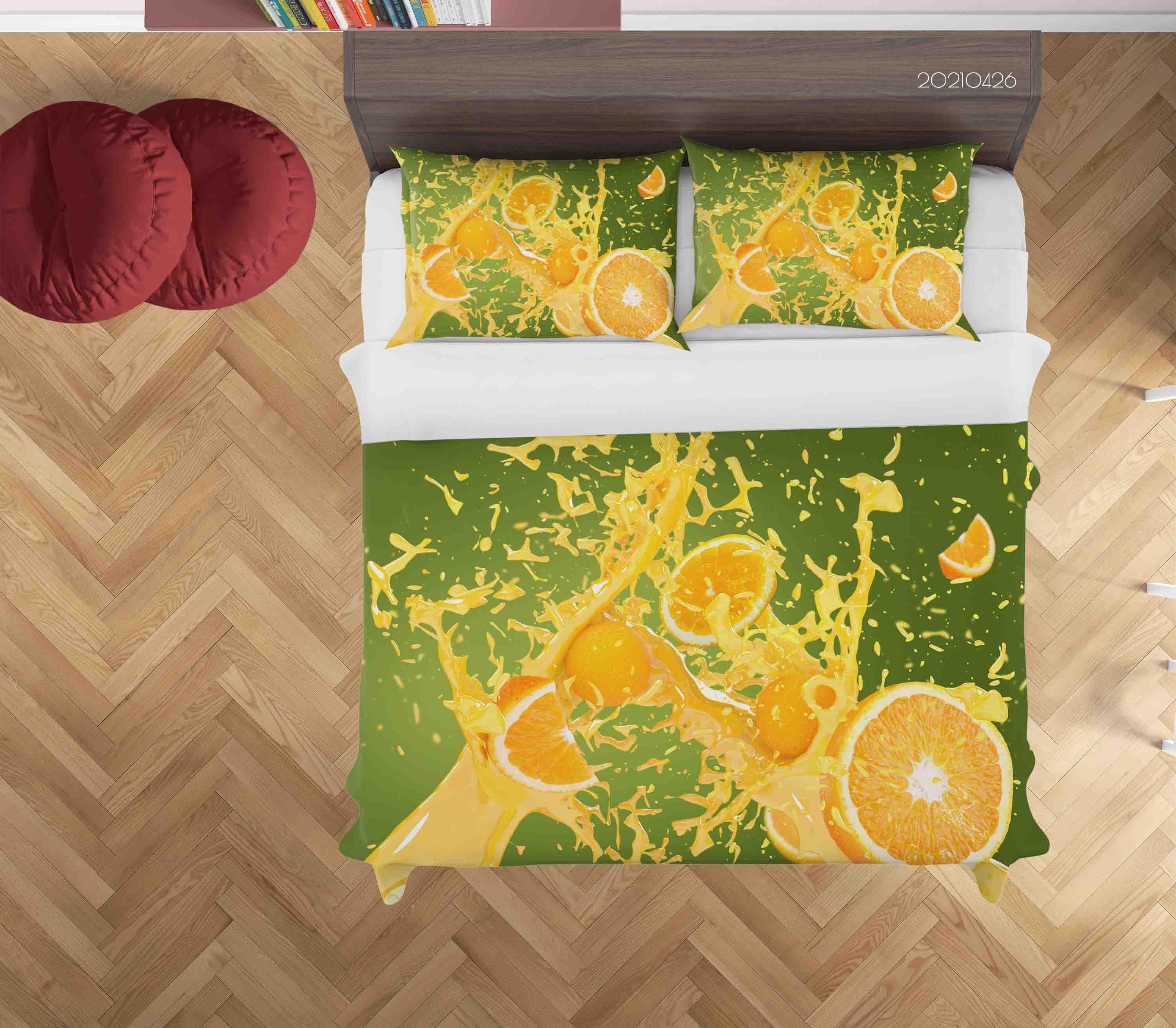 3D Fruit Orange Juice Quilt Cover Set Bedding Set Duvet Cover Pillowcases 297- Jess Art Decoration
