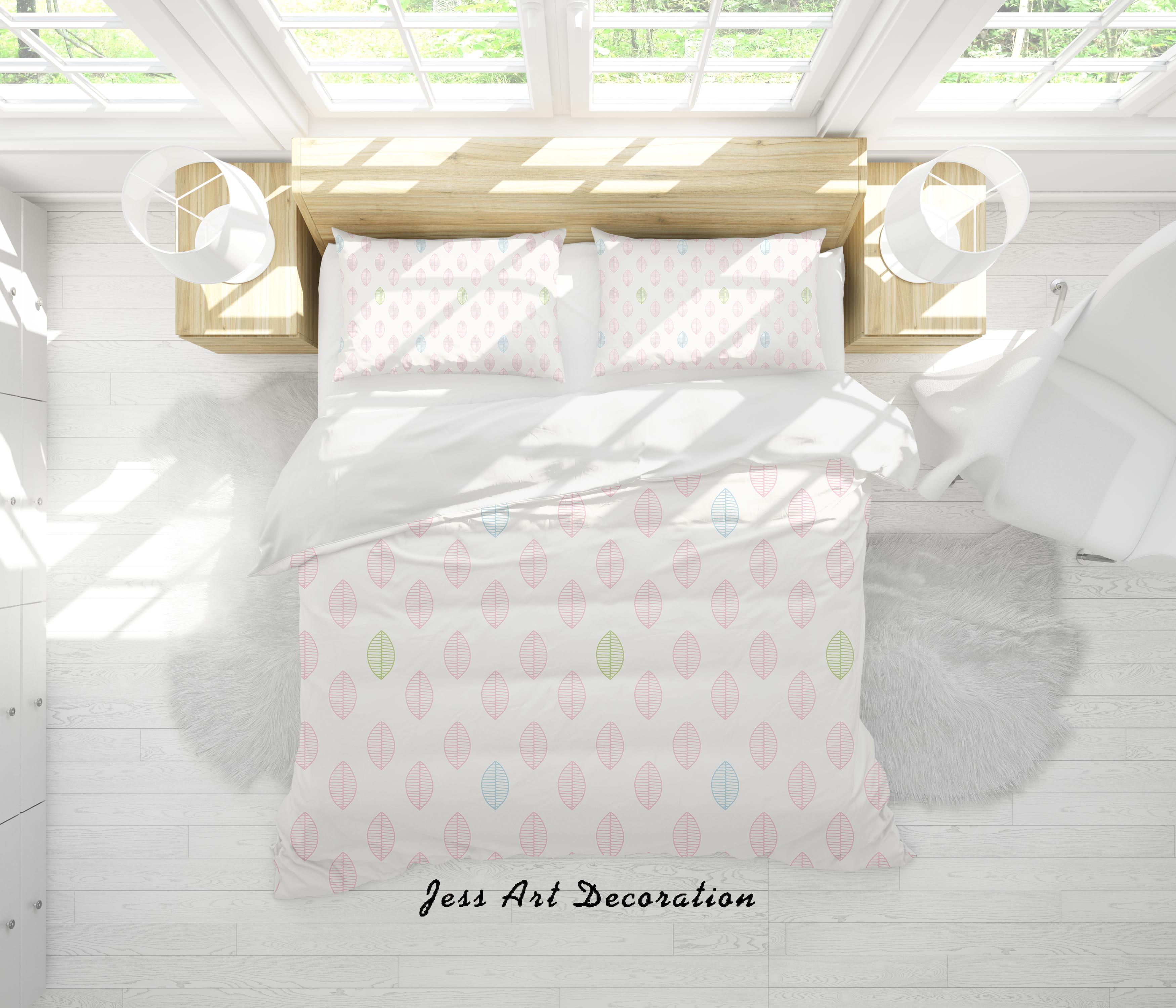 3D White Pink Leaves Quilt Cover Set Bedding Set Duvet Cover Pillowcases SF29- Jess Art Decoration