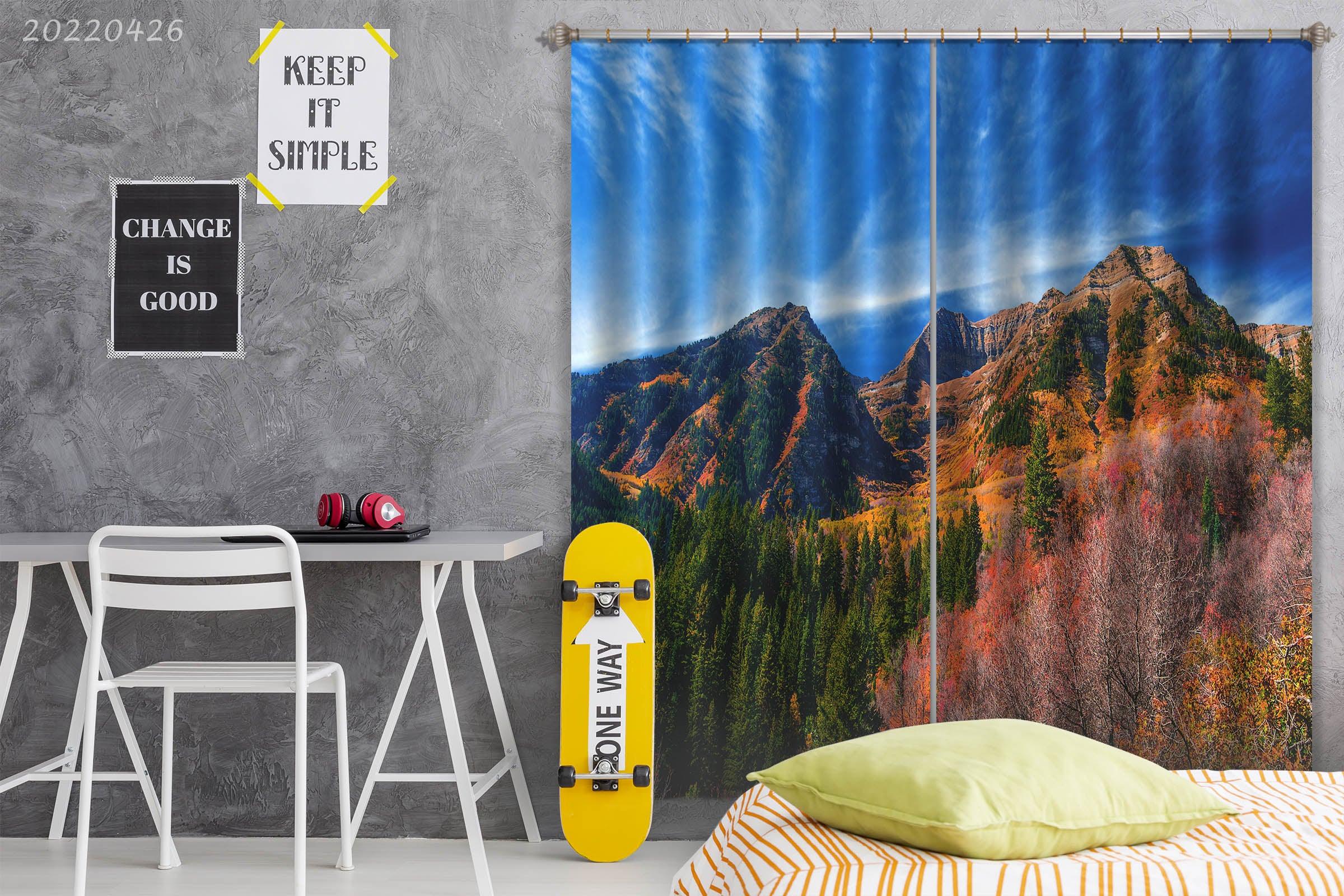 3D Landscape Mountain Green Woods Blue Sky Curtains and Drapes GD 4884- Jess Art Decoration