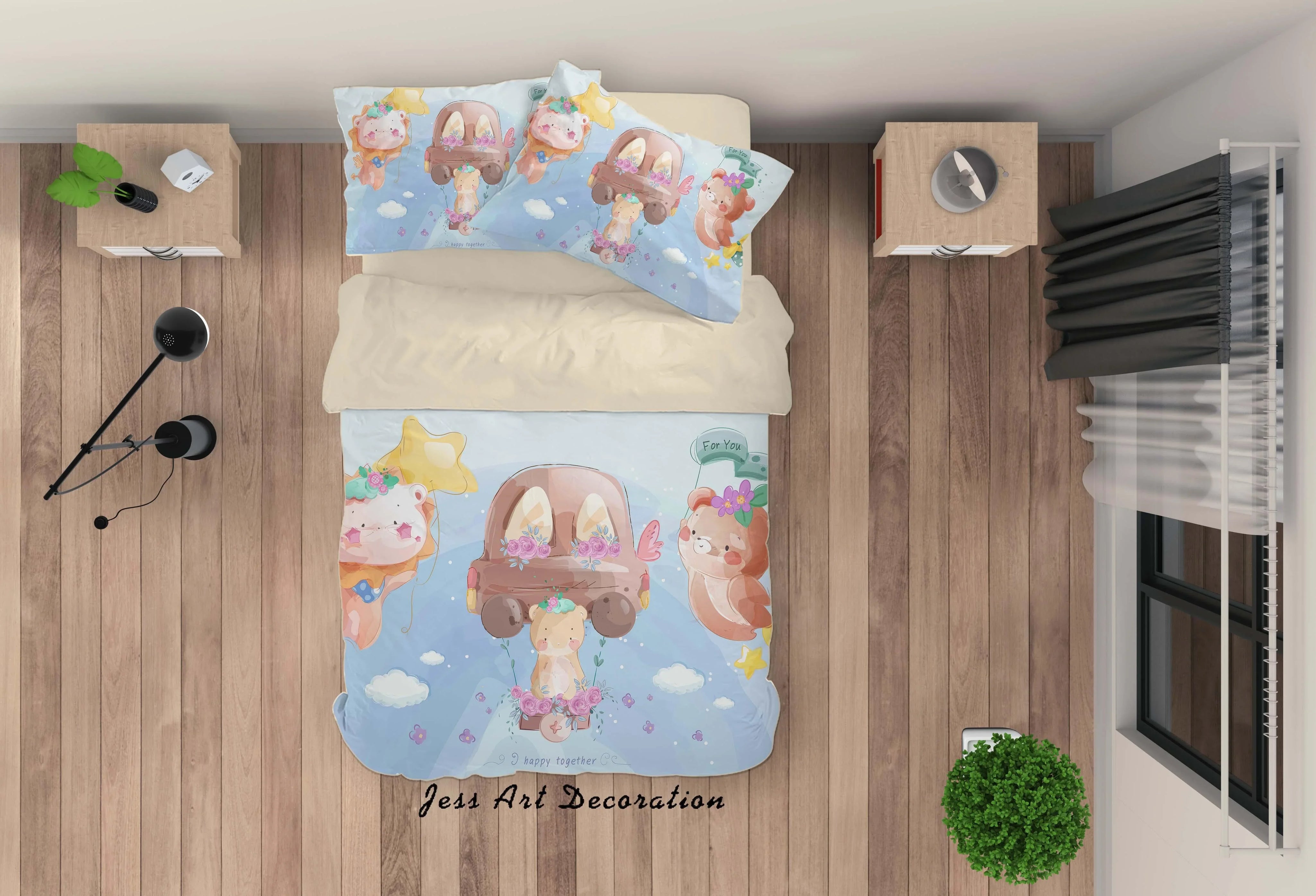 3D Cartoon Animal Car Quilt Cover Set Bedding Set Duvet Cover Pillowcases A359 LQH- Jess Art Decoration