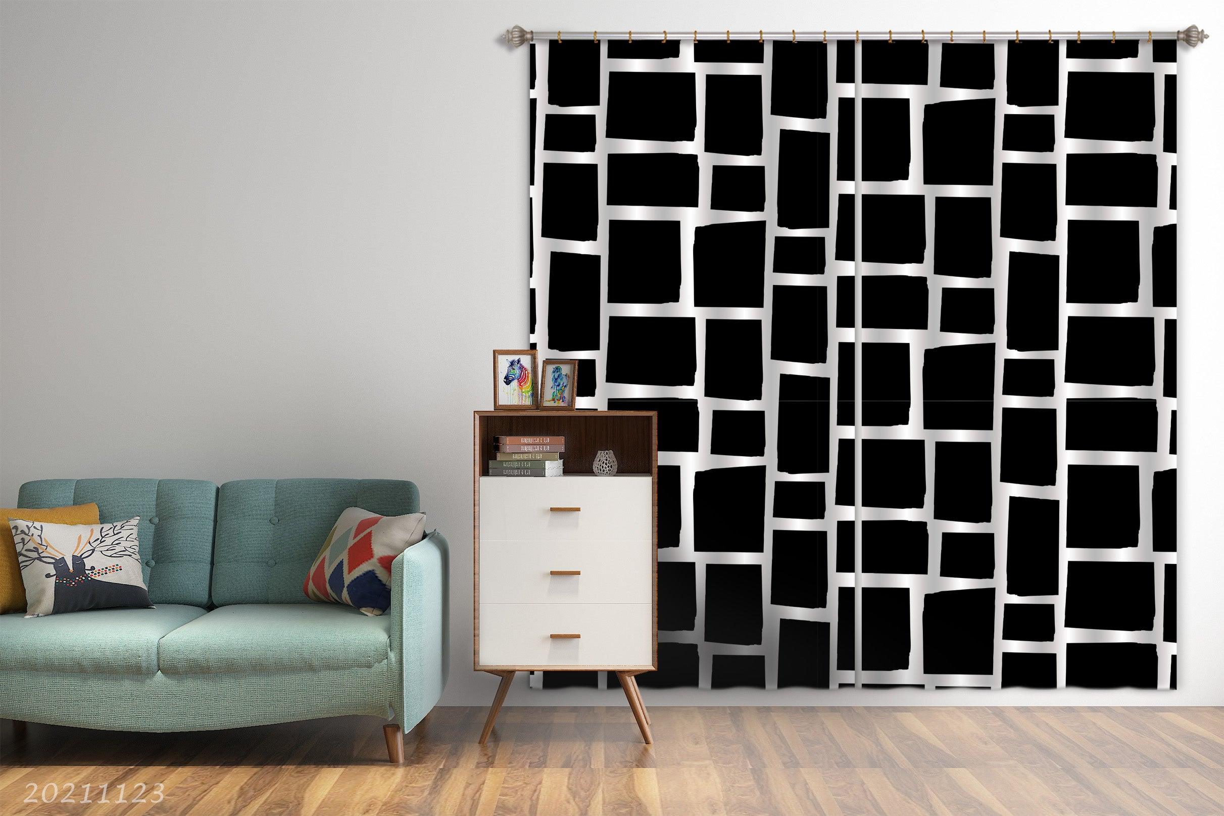 3D Abstract Black Geometric Graphic Curtains and Drapes LQH 29- Jess Art Decoration