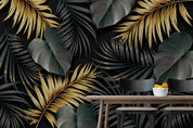3D Tropical Plant Green Golden Leaf Wall Mural Wallpaper GD 3070- Jess Art Decoration
