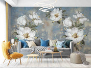 3D Vintage White Floral Blue Background Wall Mural Wallpaper GD 2687- Jess Art Decoration