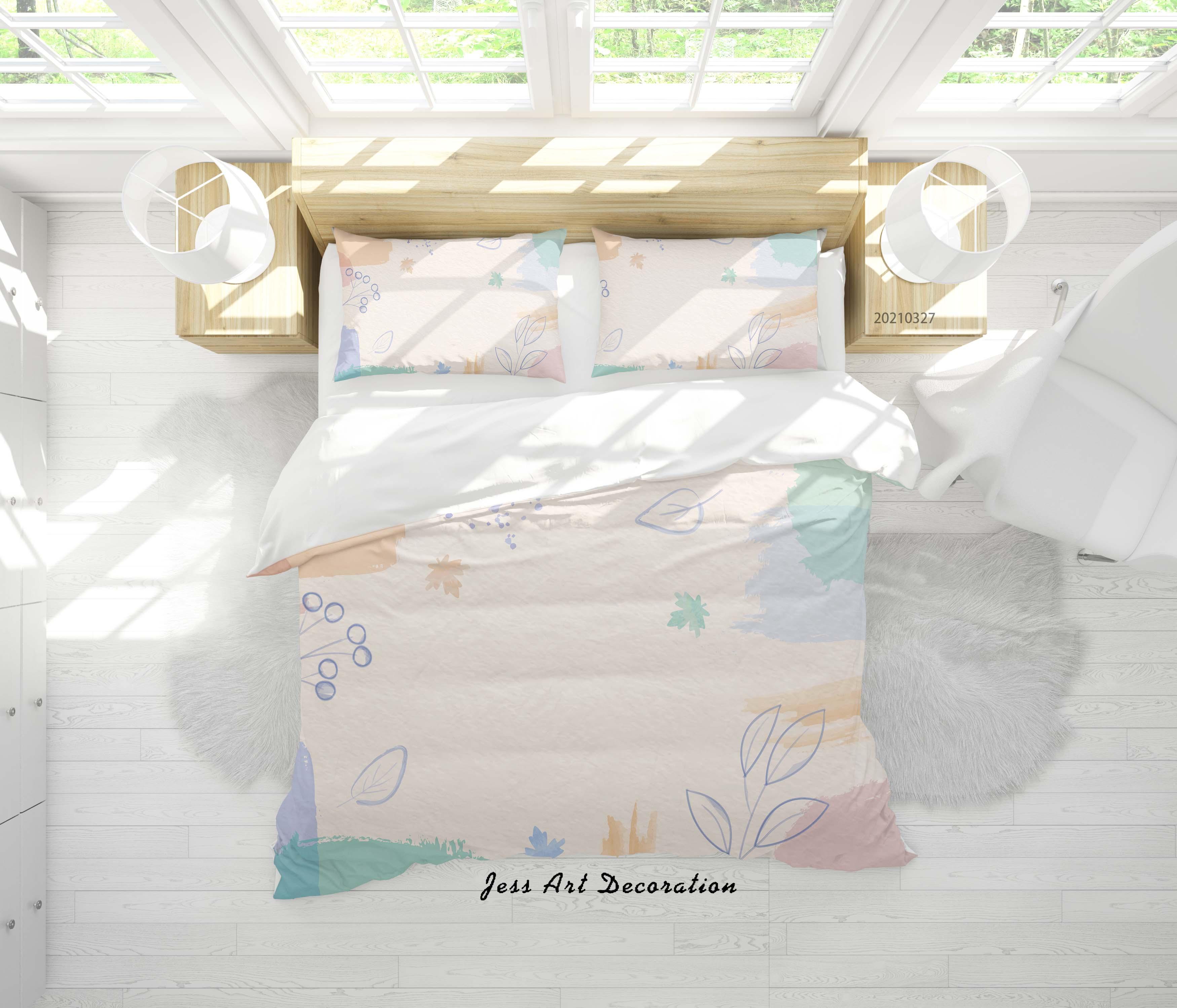 3D Watercolor Color Leaf Quilt Cover Set Bedding Set Duvet Cover Pillowcases 73- Jess Art Decoration