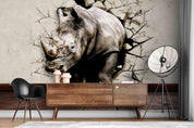 3D Crack Effect Rhinoceros Animal Wall Mural Wallpaper LXL 225- Jess Art Decoration