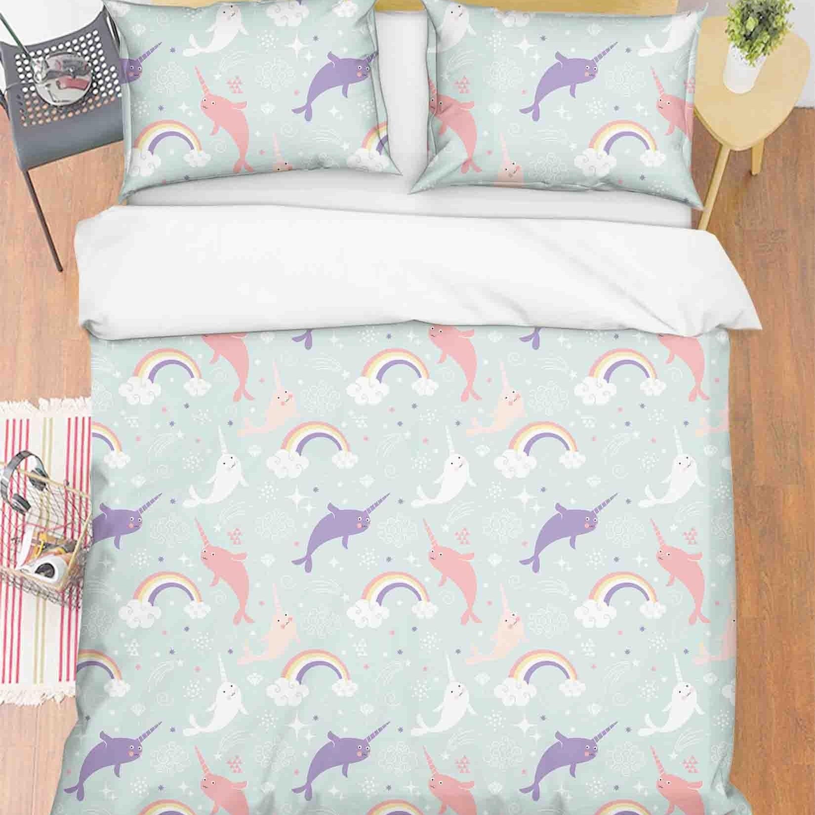 3D Watercolor Whale Rainbow Quilt Cover Set Bedding Set Duvet Cover Pillowcases 34 LQH- Jess Art Decoration