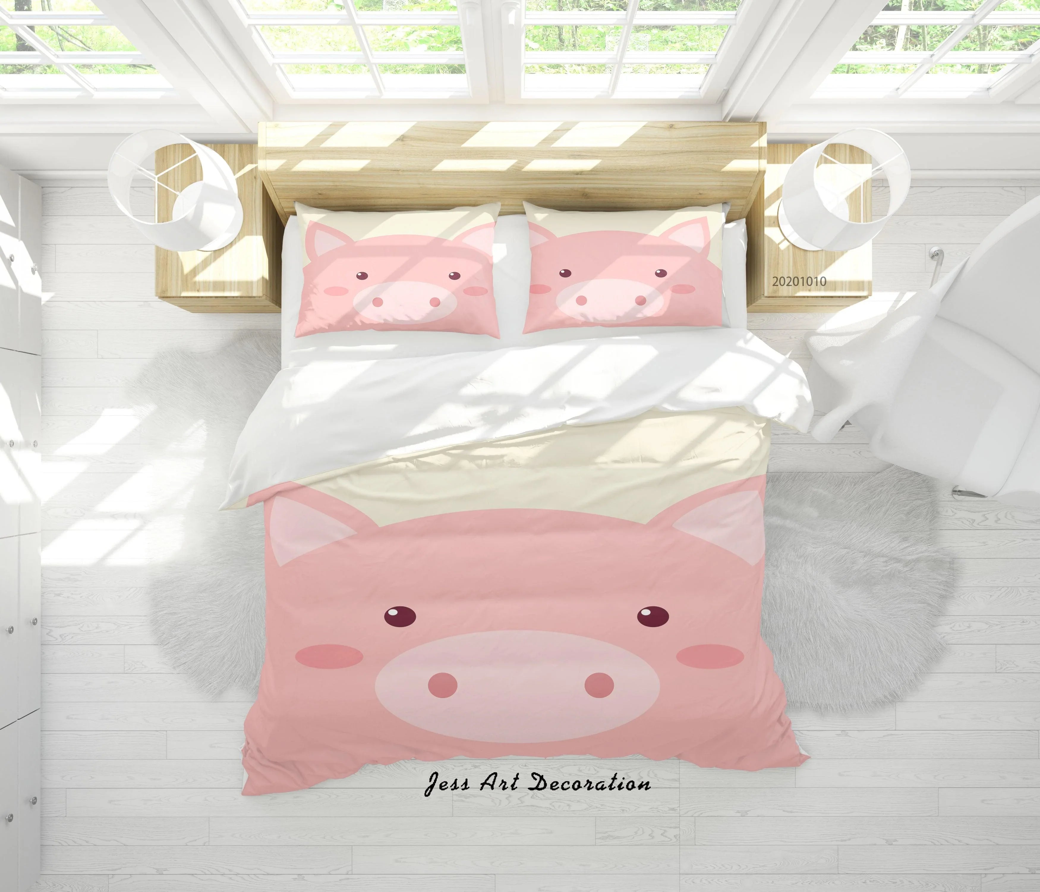 3D Cartoon Cute Animal Pig Quilt Cover Set Bedding Set Duvet Cover Pillowcases WJ 9523- Jess Art Decoration