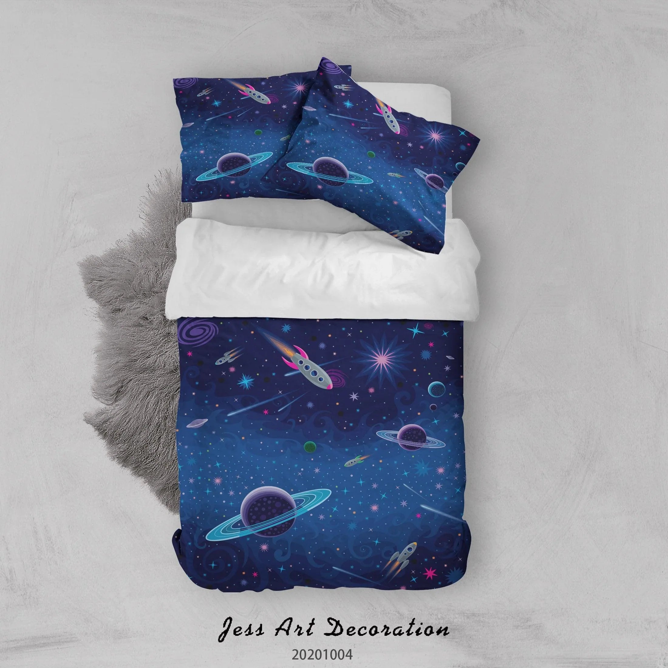 3D Planet Moon Sun Spaceship Pattern Quilt Cover Set Bedding Set Duvet Cover Pillowcases WJ 9320- Jess Art Decoration