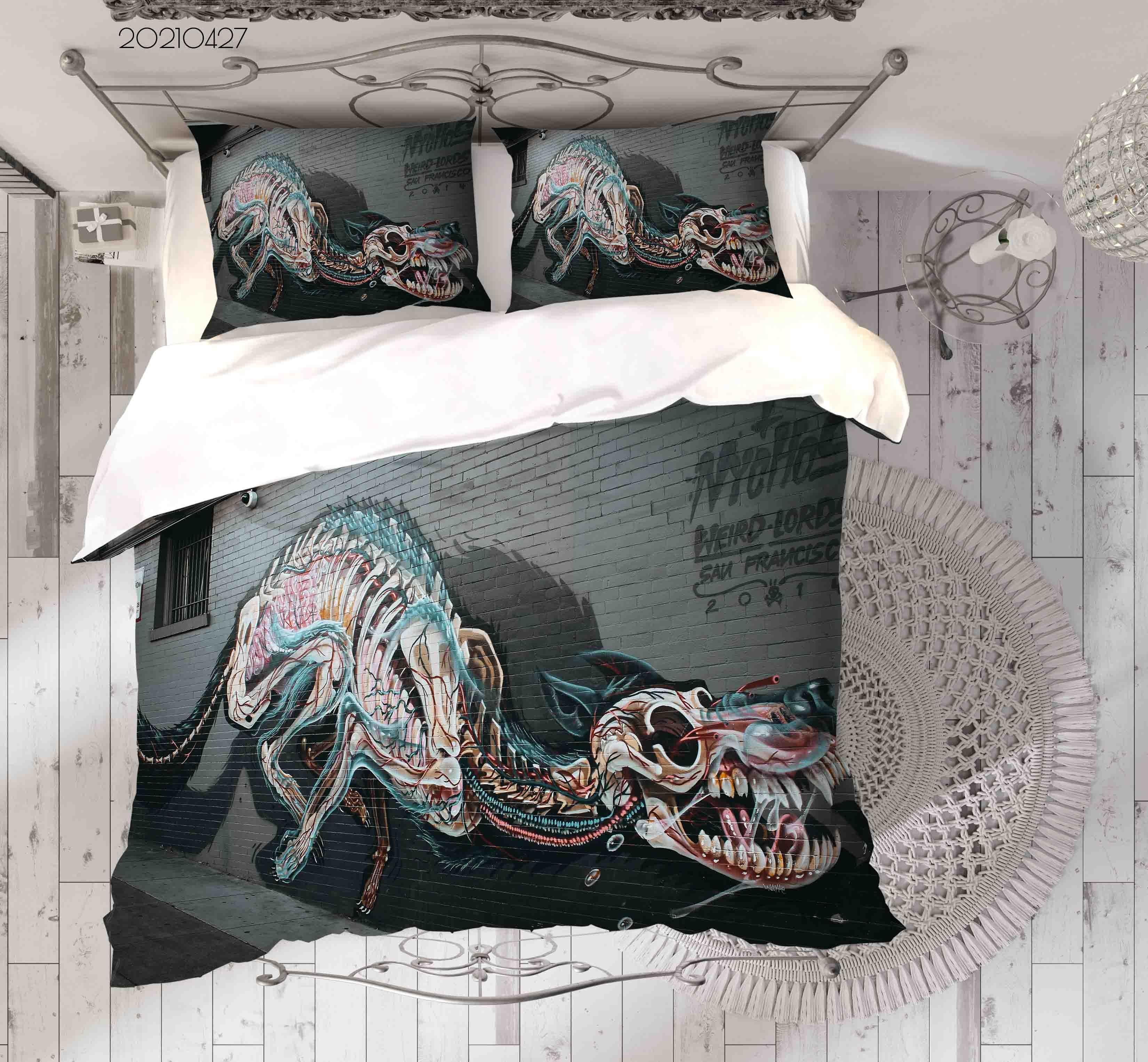 3D Abstract Dinosaur Street Graffiti Quilt Cover Set Bedding Set Duvet Cover Pillowcases 126- Jess Art Decoration