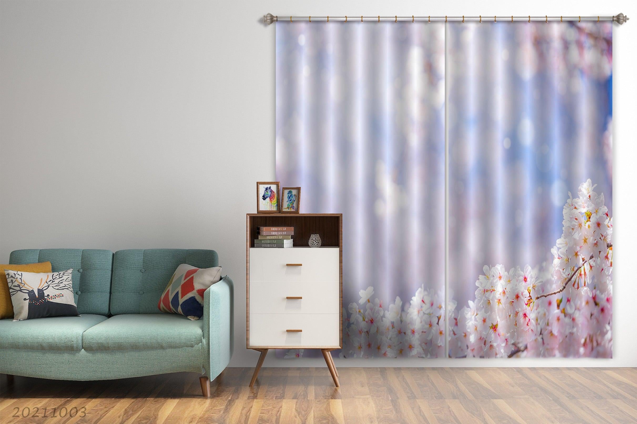 3D Blue Sky Cloud Cherry Blossom Curtains and Drapes LQH 212- Jess Art Decoration