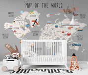 3D Cartoon World Map Airplane Wall Mural Wallpaper LQH 510- Jess Art Decoration