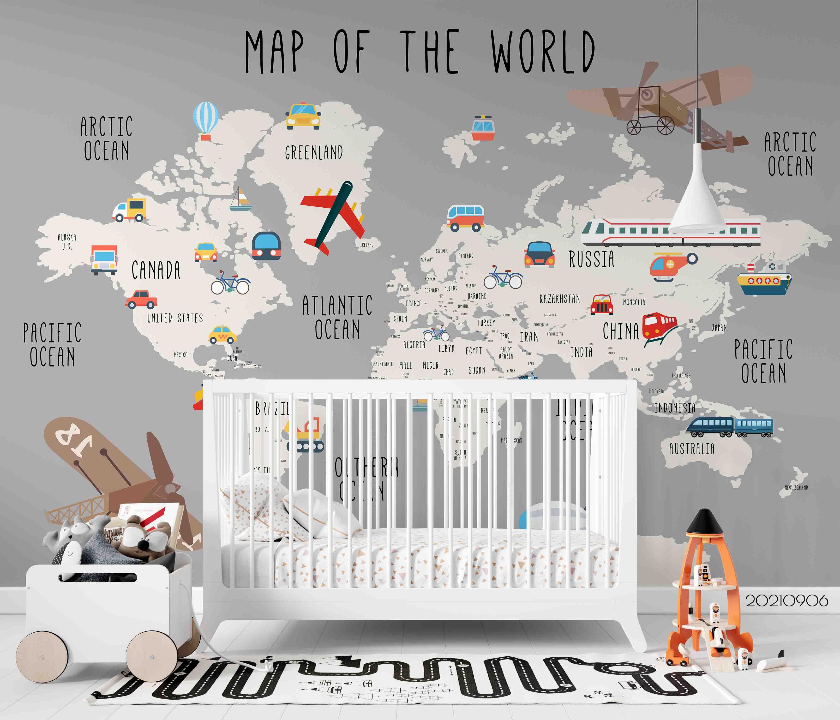 3D Cartoon World Map Airplane Wall Mural Wallpaper LQH 510- Jess Art Decoration