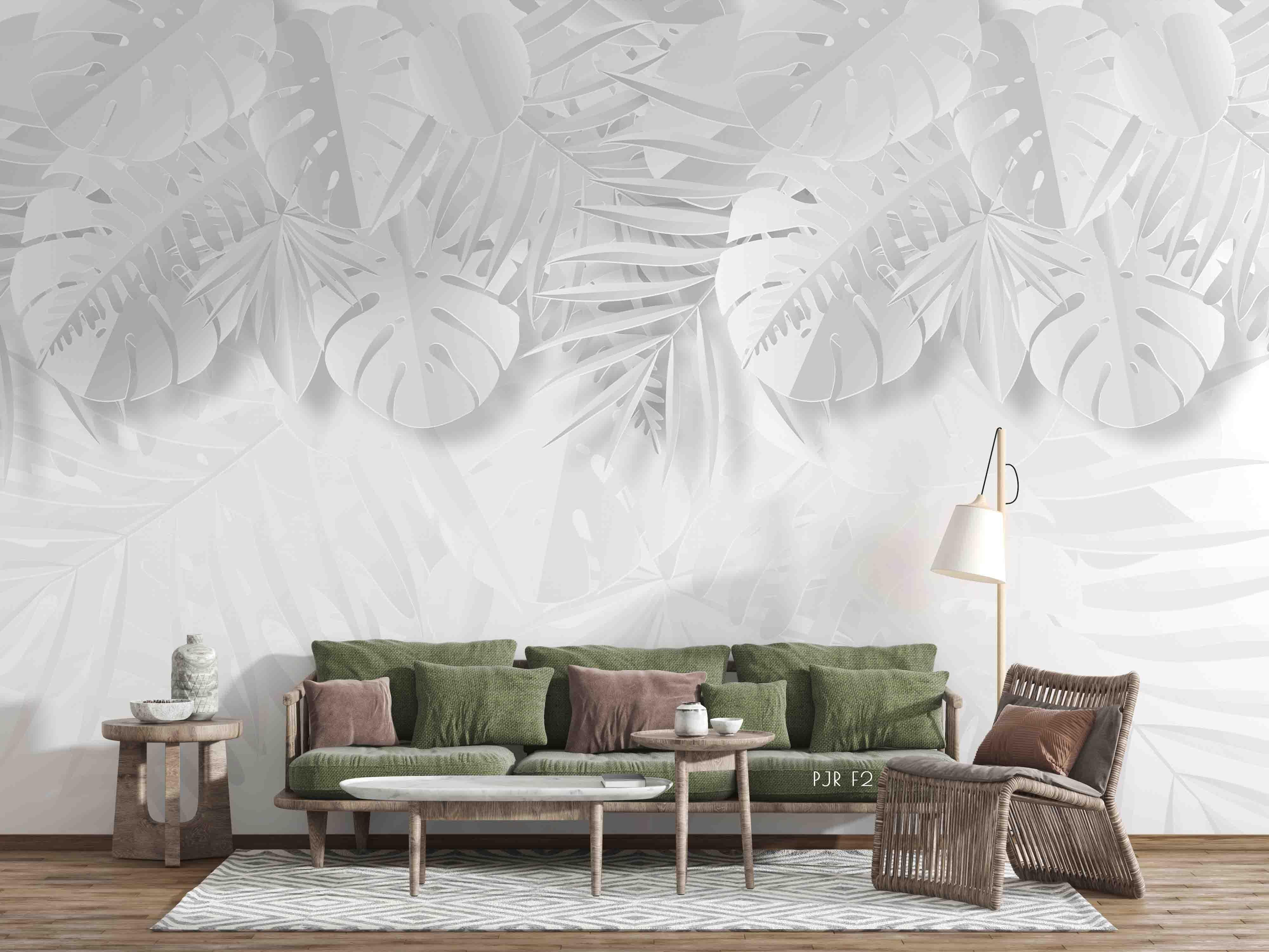 3D White Leaves Pattern Mural Wallpaper WJ 1383- Jess Art Decoration