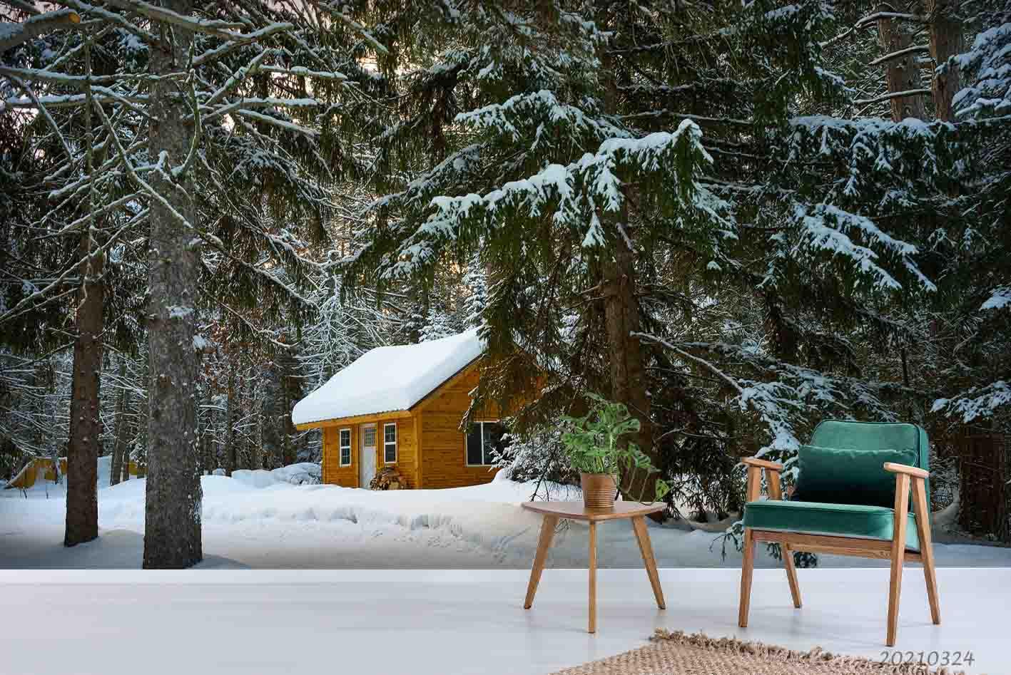 3D Snow Forest House Landscape Wall Mural Wallpaper LQH 340- Jess Art Decoration