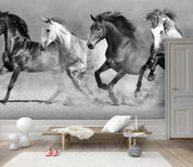3D Black White Horse Gallop Wall Mural Wallpaper 145- Jess Art Decoration