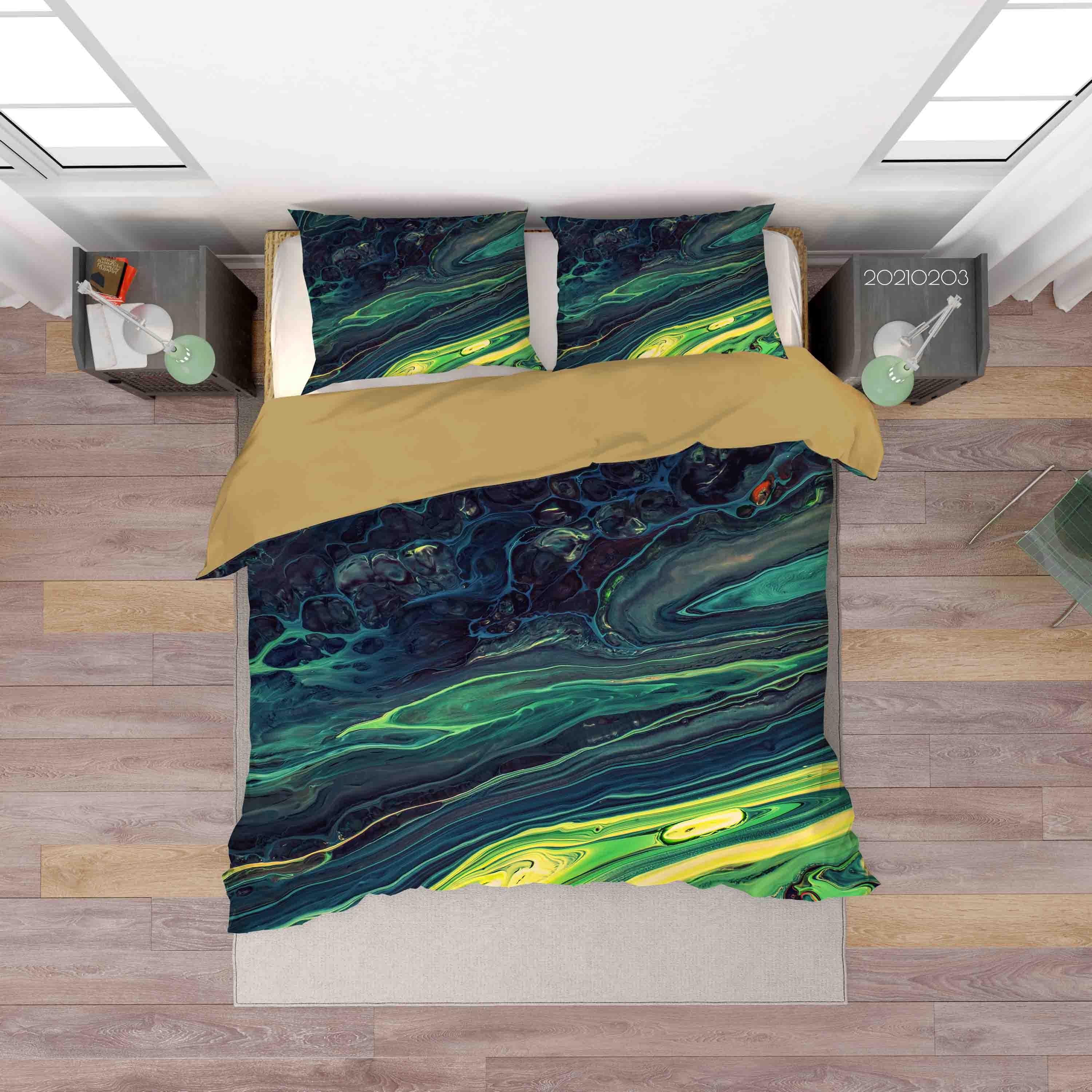 3D Abstract Green Marble Texture Quilt Cover Set Bedding Set Duvet Cover Pillowcases 11- Jess Art Decoration