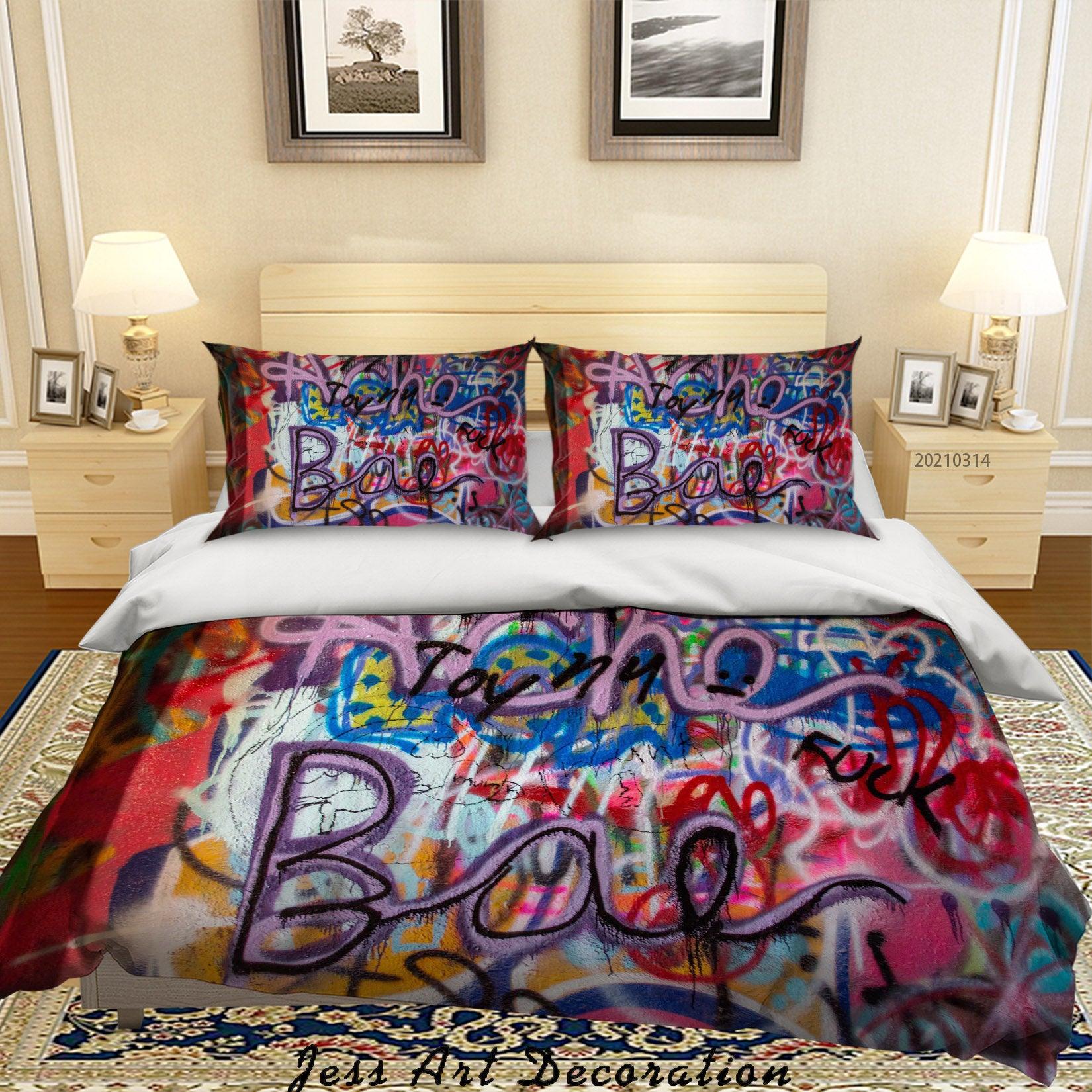 3D Abstract Colored Street Graffiti Quilt Cover Set Bedding Set Duvet Cover Pillowcases 190- Jess Art Decoration