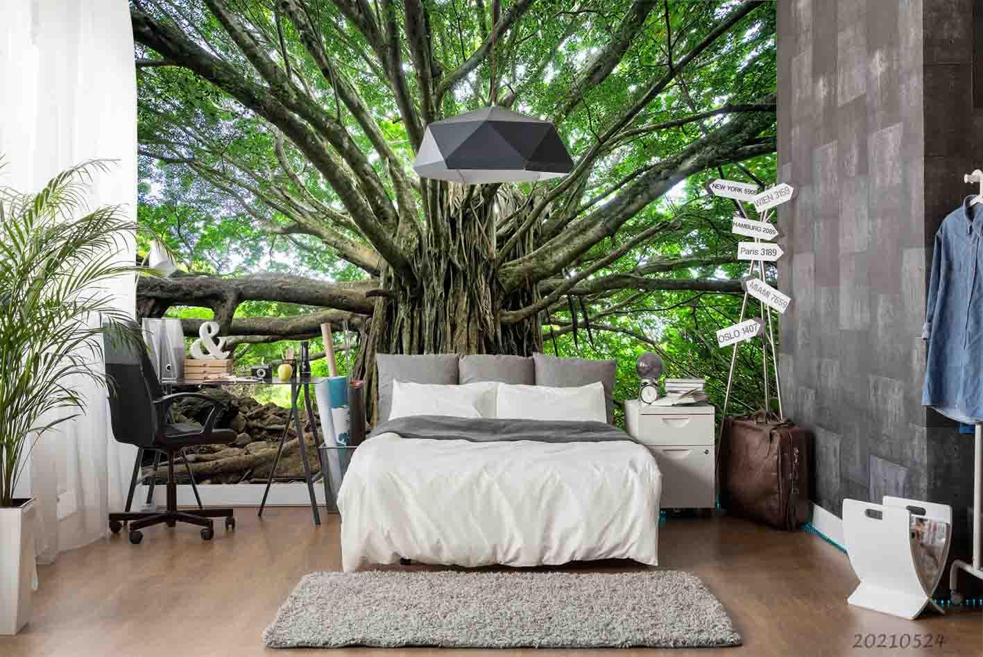 3D Forest Big Tree Green Wall Mural Wallpaper SWW145- Jess Art Decoration