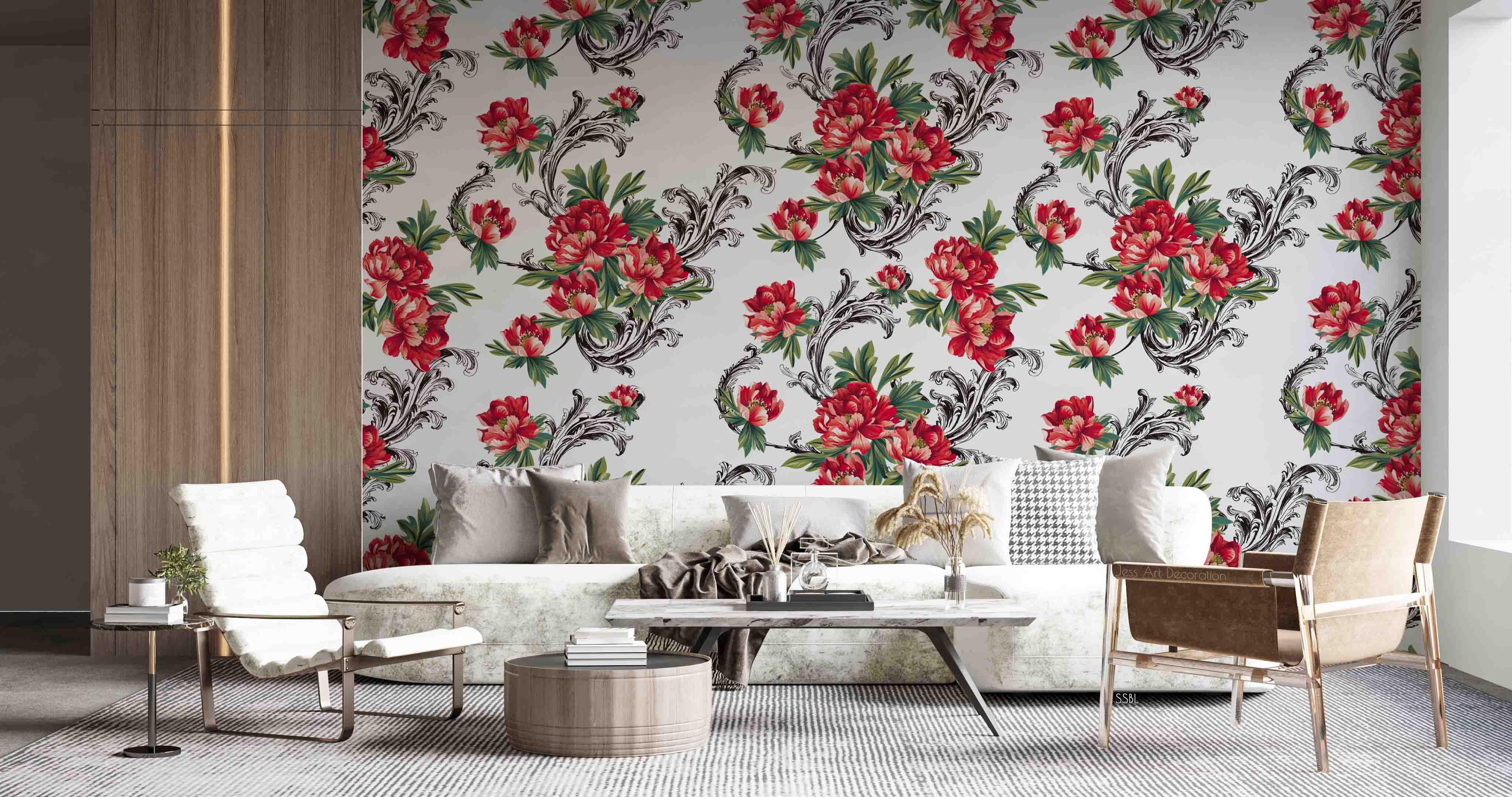 3D Vintage Baroque Art Blooming Peony Flowers Leaves Pattern Wall Mural Wallpaper GD 3632- Jess Art Decoration