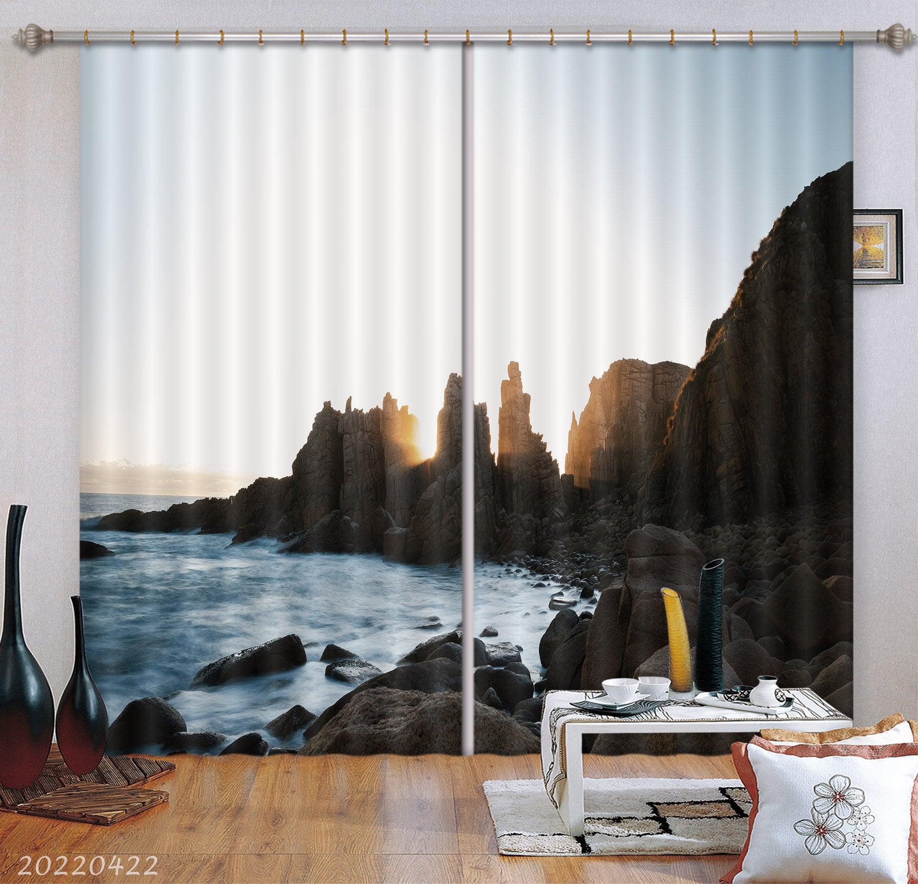 3D Landscape Peak Sea Reef Sunbeam Curtains and Drapes GD 4203- Jess Art Decoration