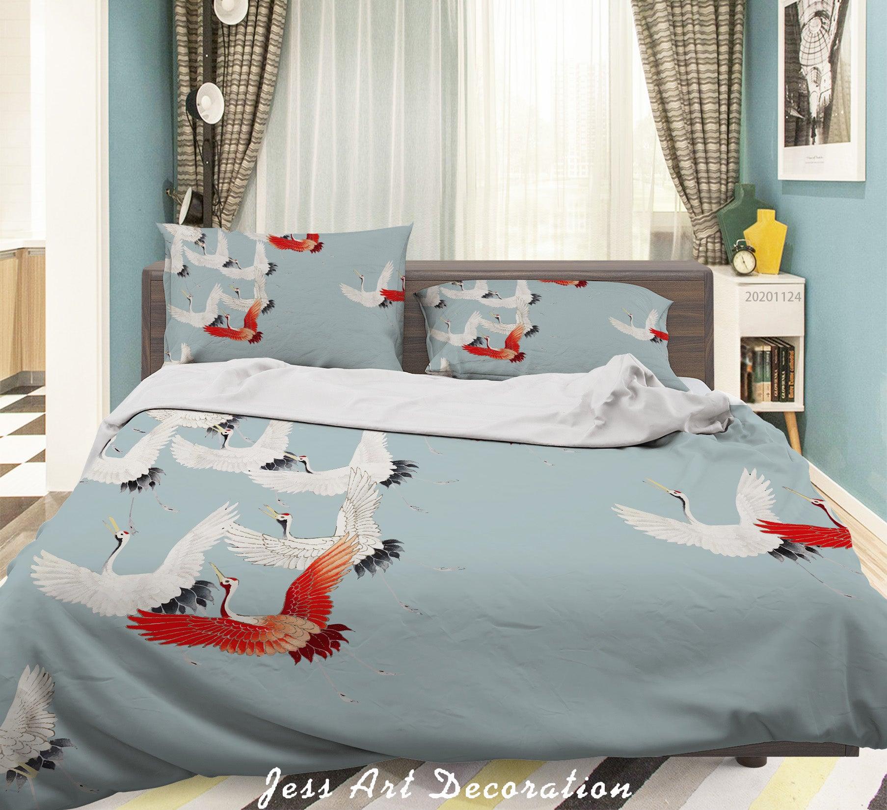 3D Hand Drawn Vintage Classic Crane Bird Pattern Quilt Cover Set Bedding Set Duvet Cover Pillowcases LXL- Jess Art Decoration