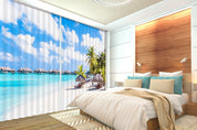 3D Tropical Beach Sea Hut Palm Trees Maldives Curtains and Drapes SF137- Jess Art Decoration
