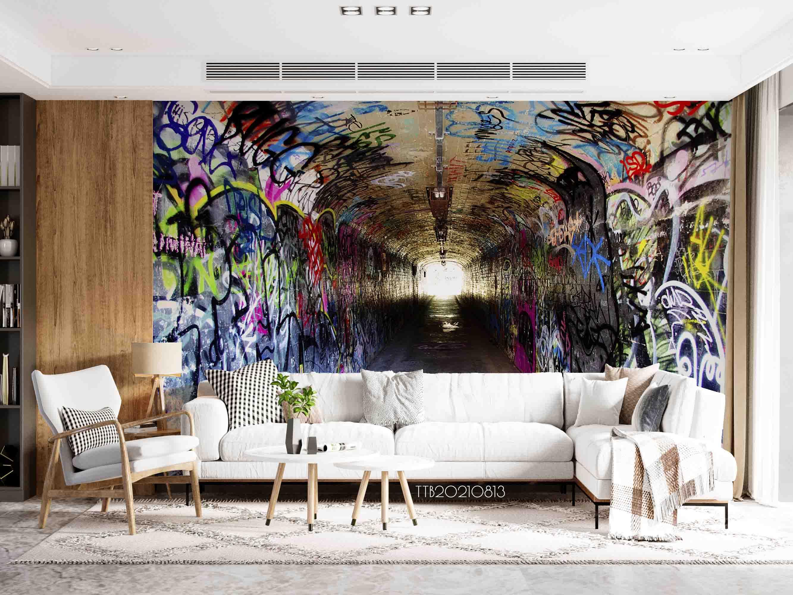 3D Tunnel Abstract Graffiti World Wall Mural Wallpaper 5104- Jess Art Decoration