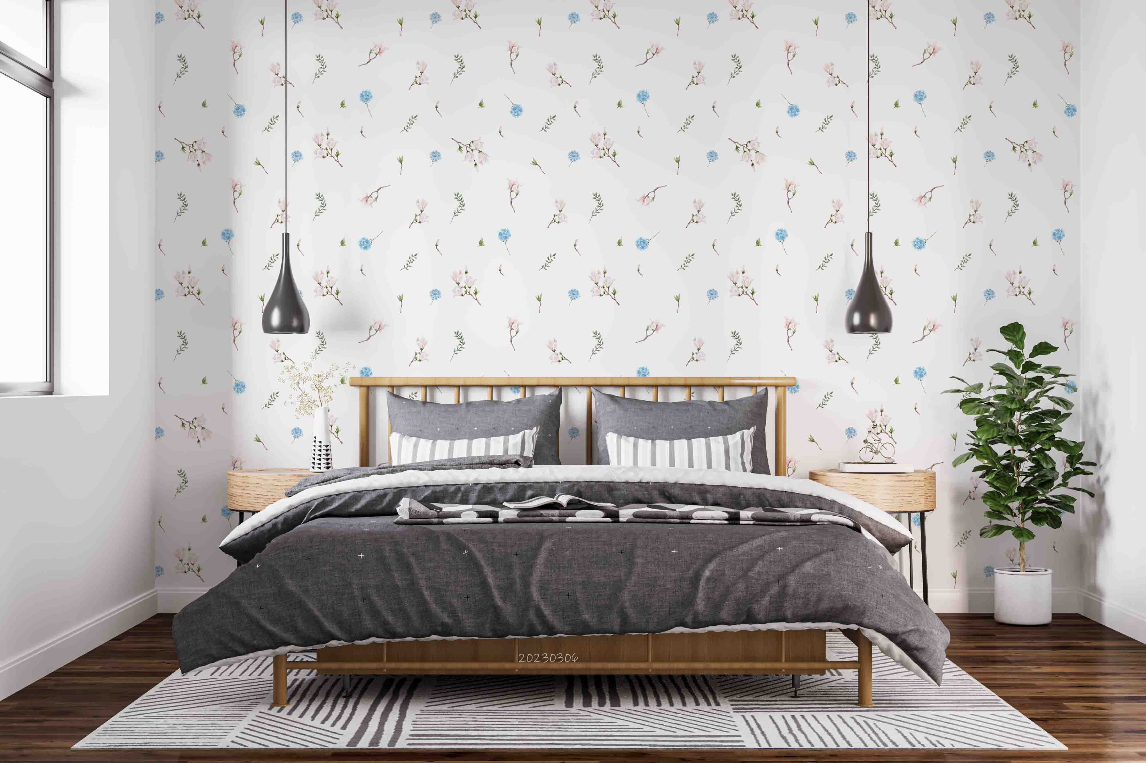 3D Watercolor Magnolia Hydrangea Wall Mural Wallpaper GD 1675- Jess Art Decoration