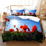 3D Blue Sky Sunshine Poppy Floral Quilt Cover Set Bedding Set Duvet Cover Pillowcases 146- Jess Art Decoration