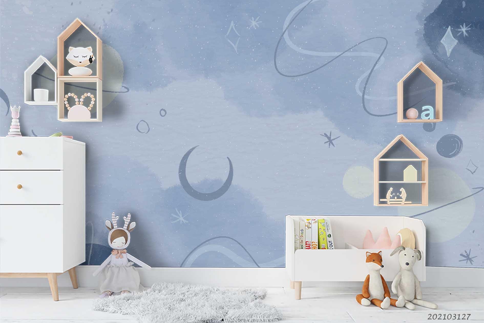 3D Watercolor Blue Space Planet Wall Mural Wallpaper LQH 42- Jess Art Decoration