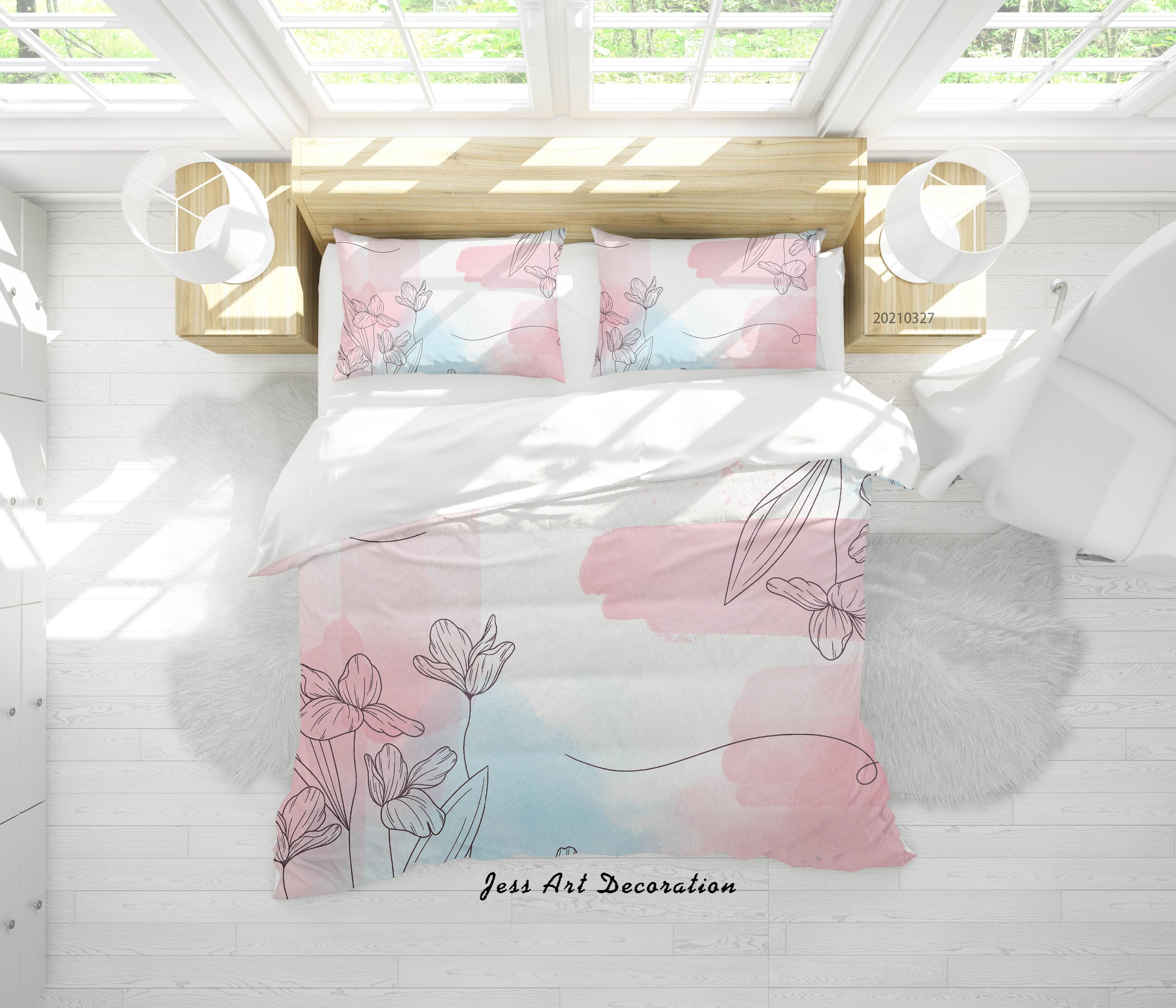 3D Watercolor Pink Floral Quilt Cover Set Bedding Set Duvet Cover Pillowcases 13- Jess Art Decoration