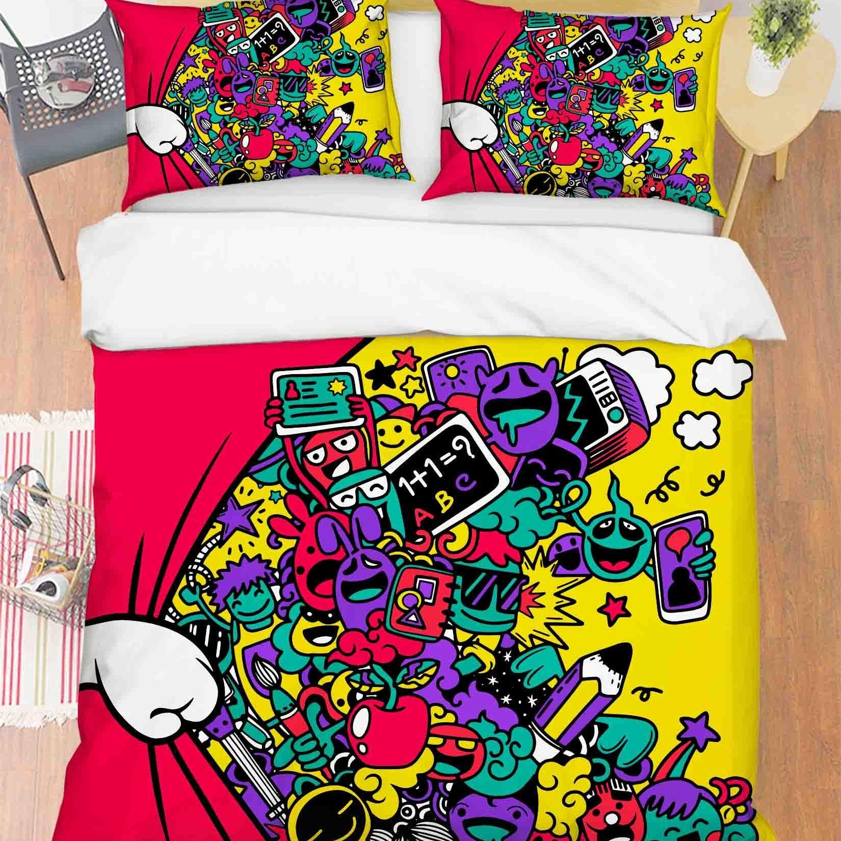 3D Abstract Color Monster Graffiti Quilt Cover Set Bedding Set Duvet Cover Pillowcases 44- Jess Art Decoration