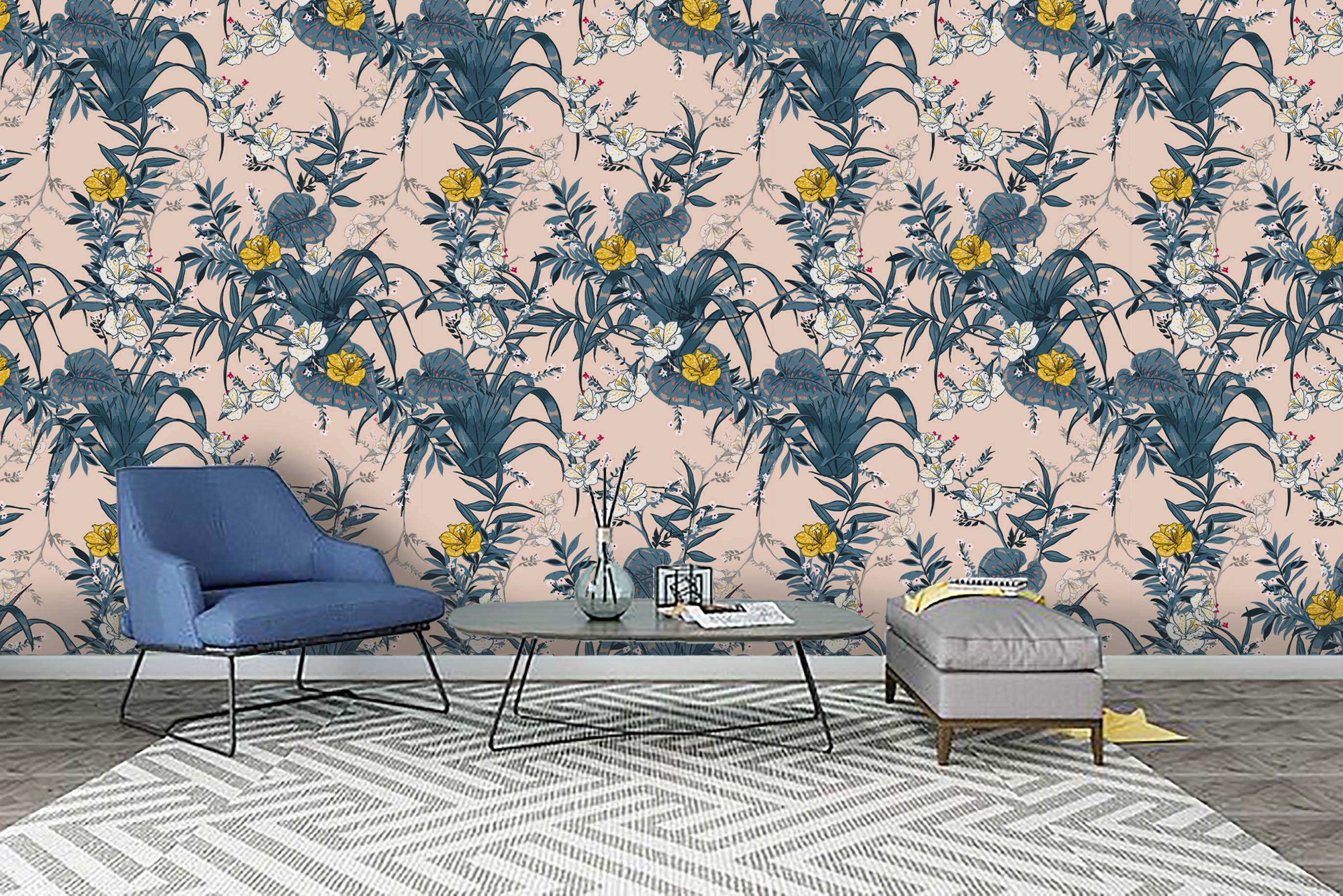 3D Dark Green Leaves Yellow Flowers Wall Mural Wallpaper 176- Jess Art Decoration