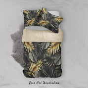 3D Black Golden Leaves Quilt Cover Set Bedding Set Duvet Cover Pillowcases SF84- Jess Art Decoration