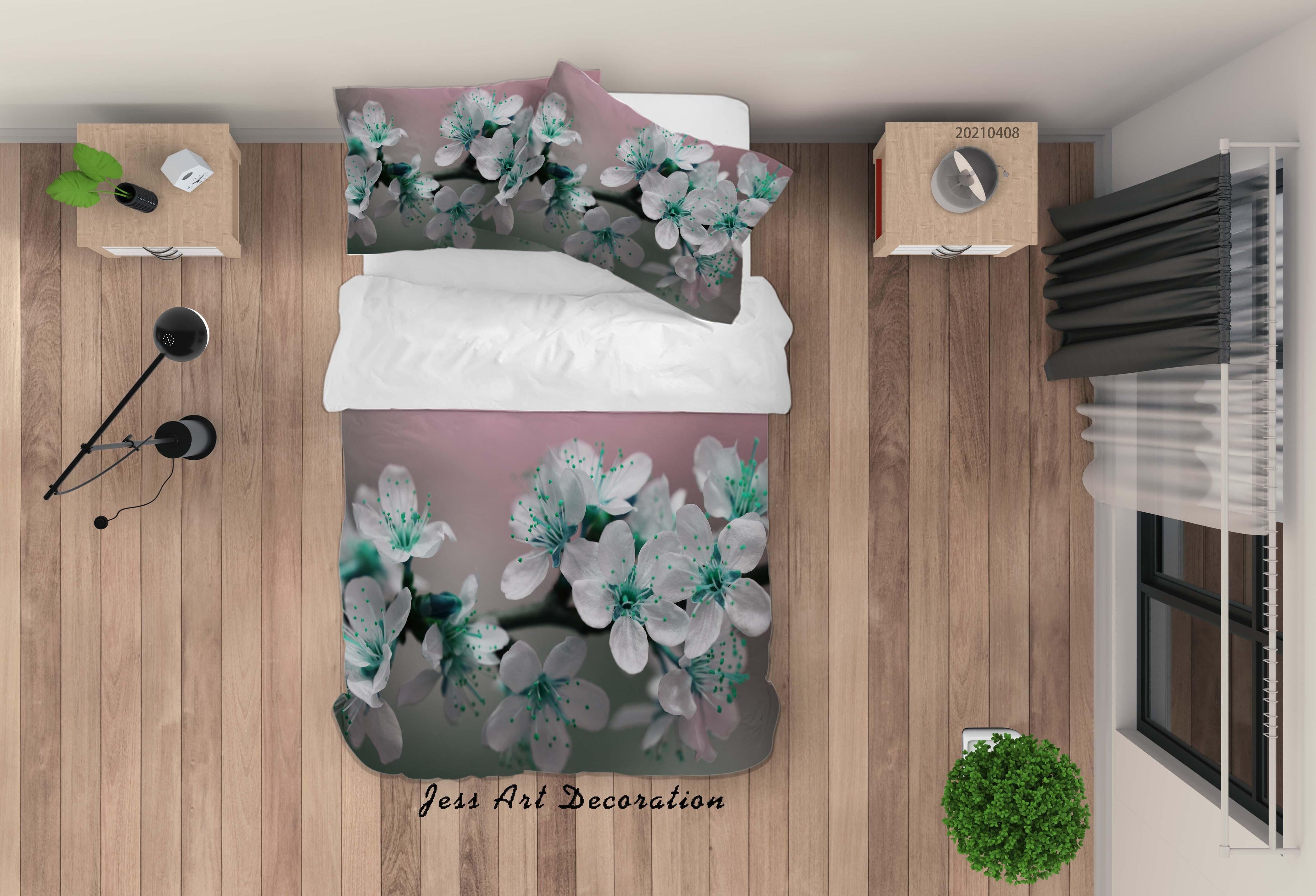 3D White Floral Branch Quilt Cover Set Bedding Set Duvet Cover Pillowcases 147- Jess Art Decoration