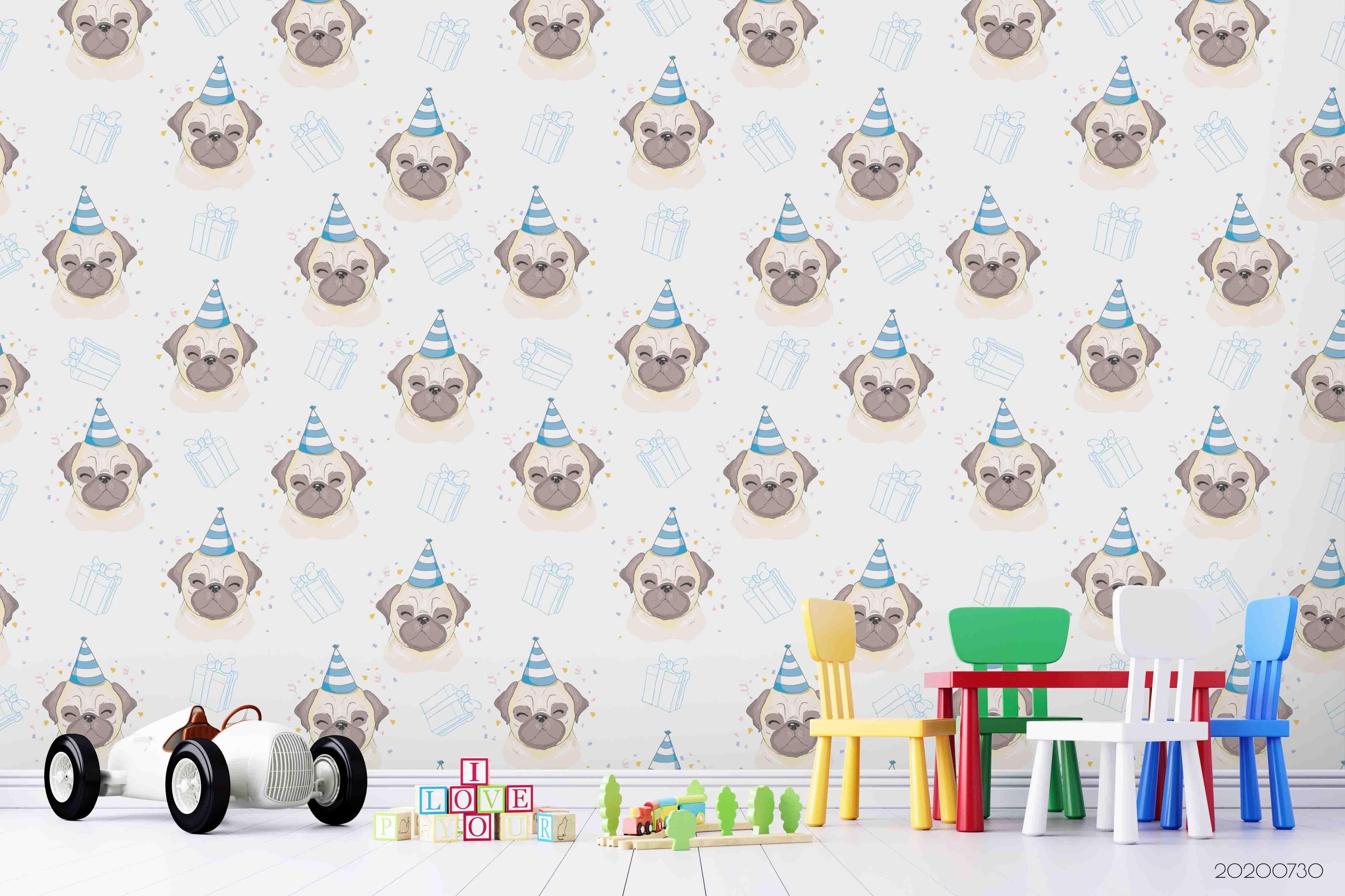 3D Cartoon Cute Pug Wall Mural Wallpaper LXL 332- Jess Art Decoration