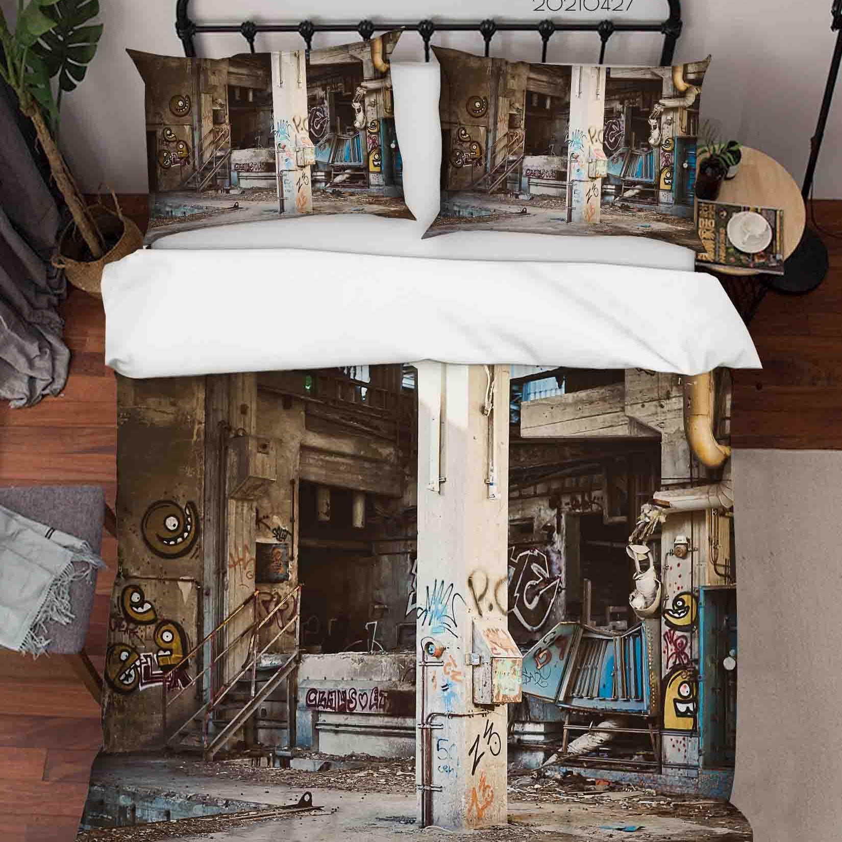 3D Abstract Colored Street Graffiti Quilt Cover Set Bedding Set Duvet Cover Pillowcases 135- Jess Art Decoration
