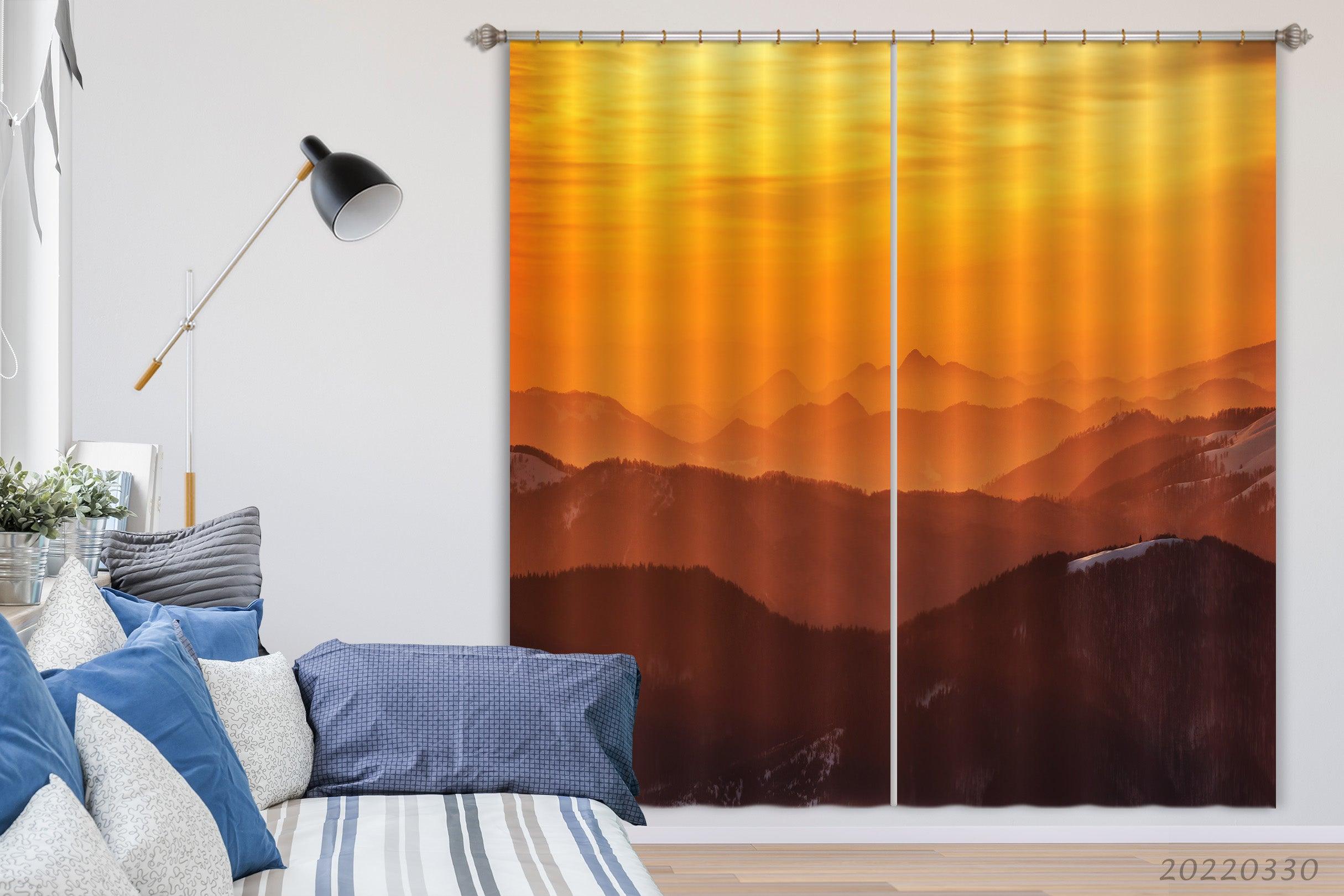 3D Sunset Orange Winter Mountains Curtains and Drapes GD 3602- Jess Art Decoration