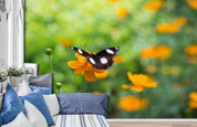 3D Yellow Floral Green Leaf Butterfly Wall Mural Wallpaper LQH 27- Jess Art Decoration