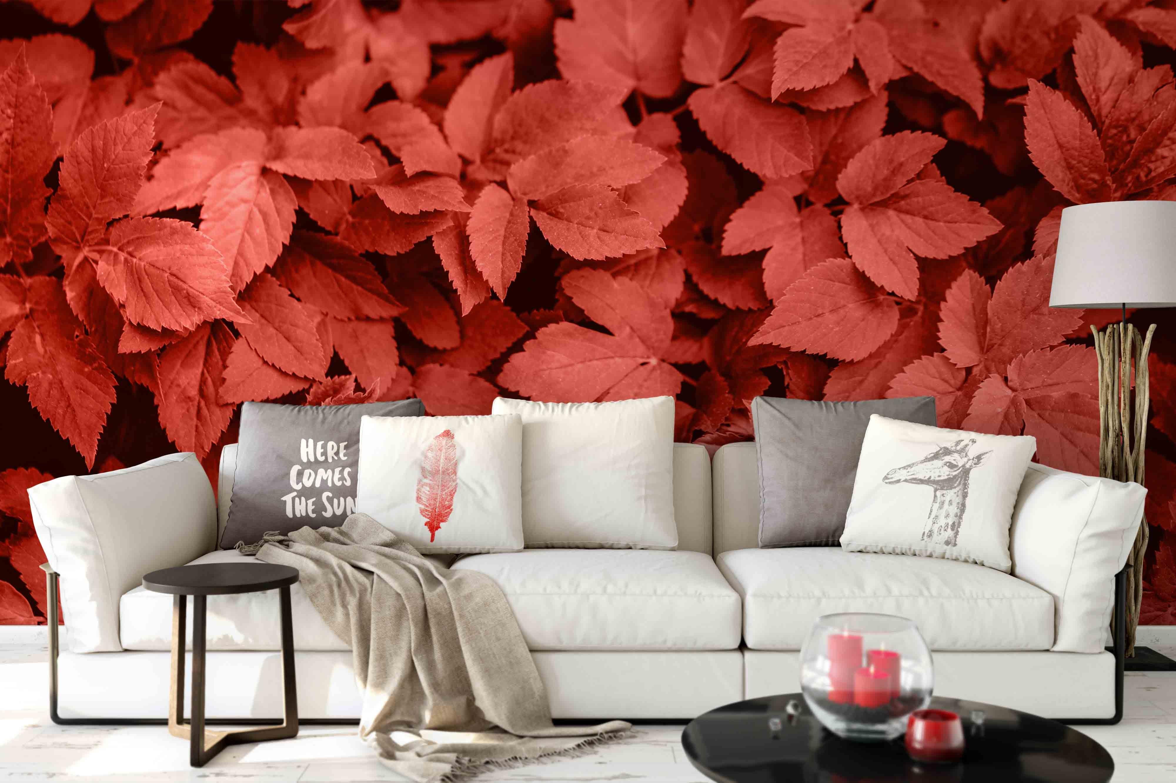 3D red leaves wall mural wallpaper 26- Jess Art Decoration