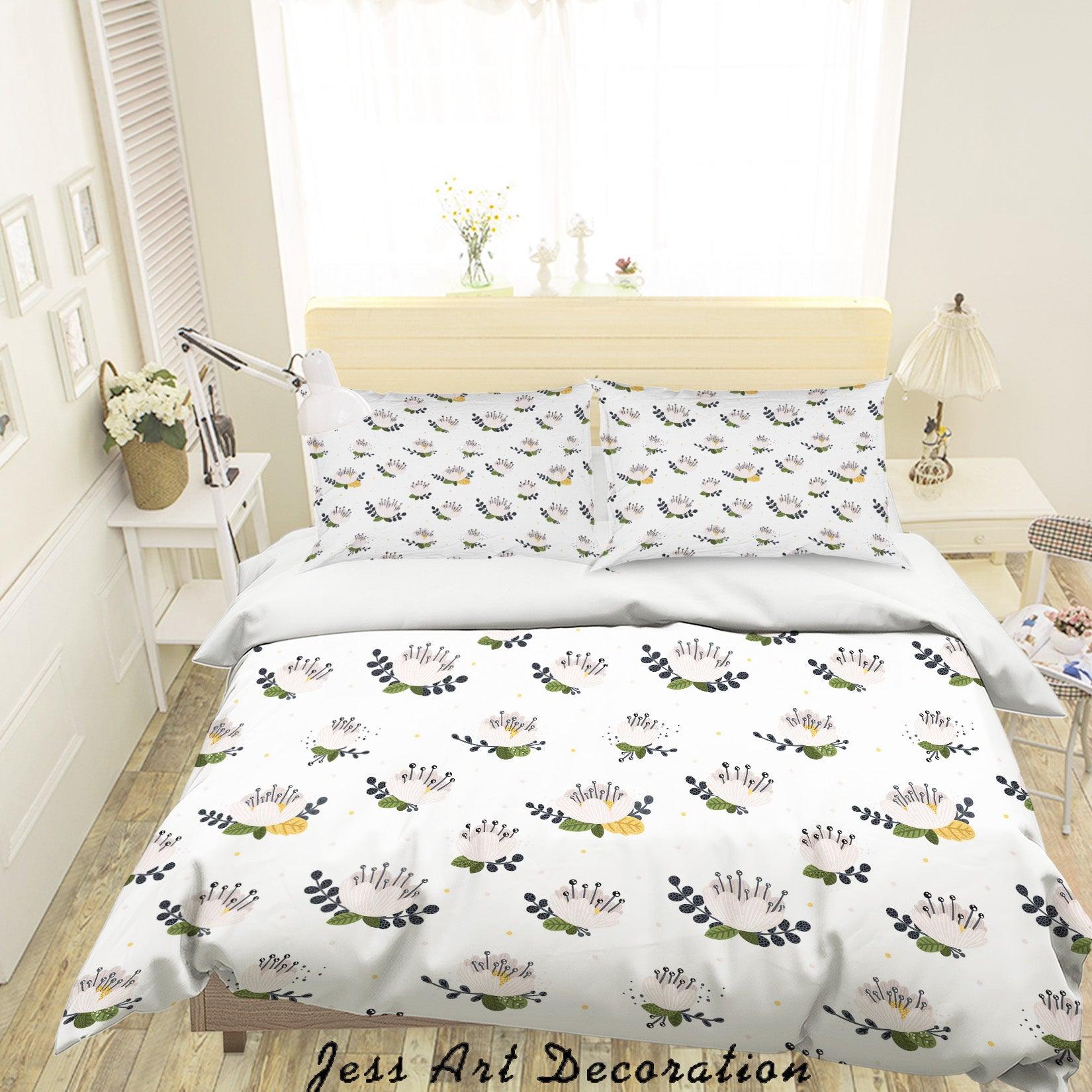 3D White Floral Quilt Cover Set Bedding Set Duvet Cover Pillowcases SF11- Jess Art Decoration