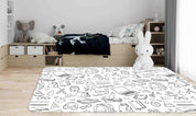 3D Abstract School Supplies Illustrations Doodle Non-Slip Rug Mat 3- Jess Art Decoration