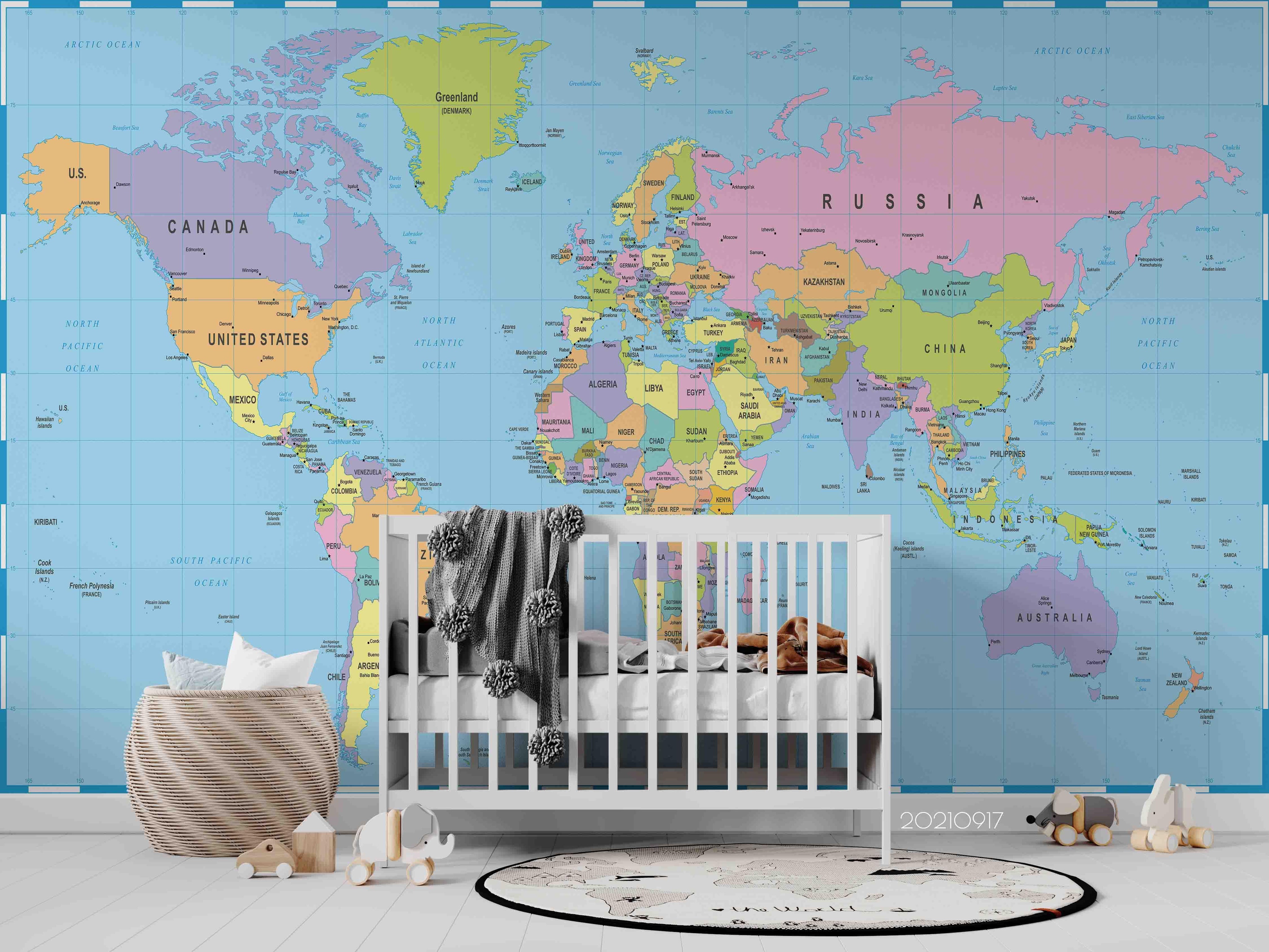 3D Blue World Map Wall Mural Wallpaper LQH 108- Jess Art Decoration