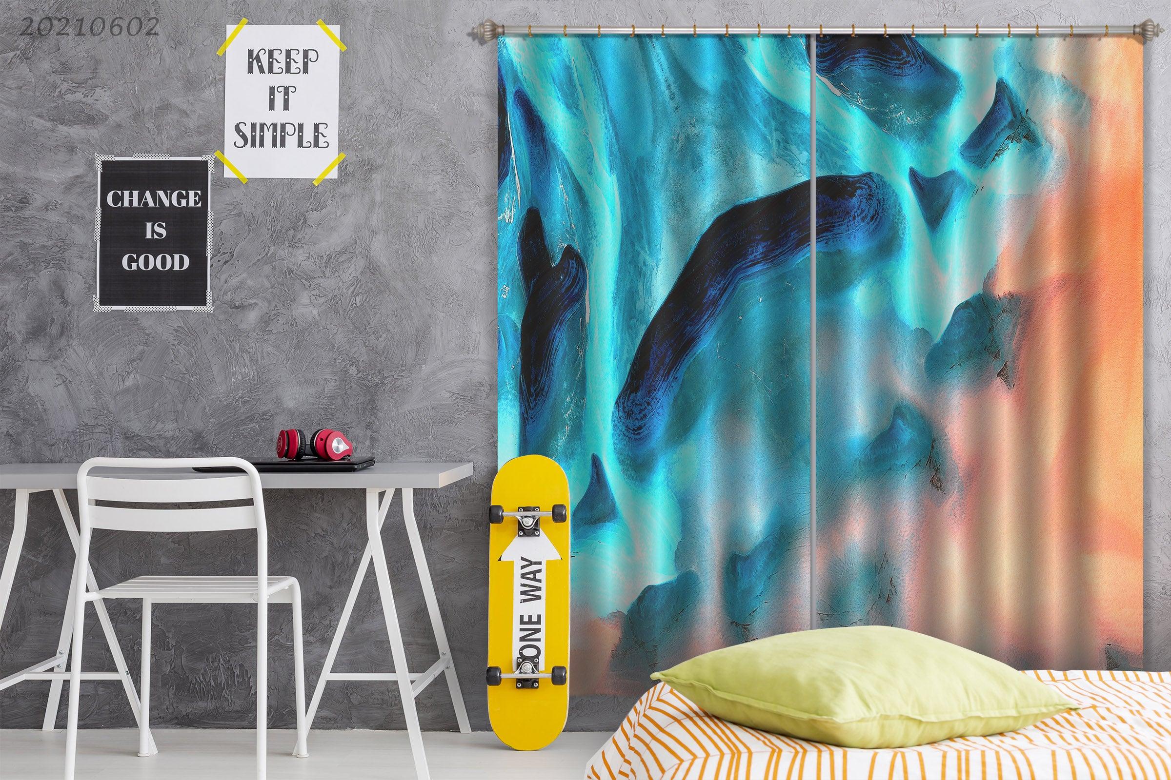 3D Abstract Blue Geometric Pattern Curtains and Drapes GD 618- Jess Art Decoration