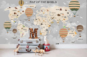 3D world map hot air balloon wall mural wallpaper 47- Jess Art Decoration