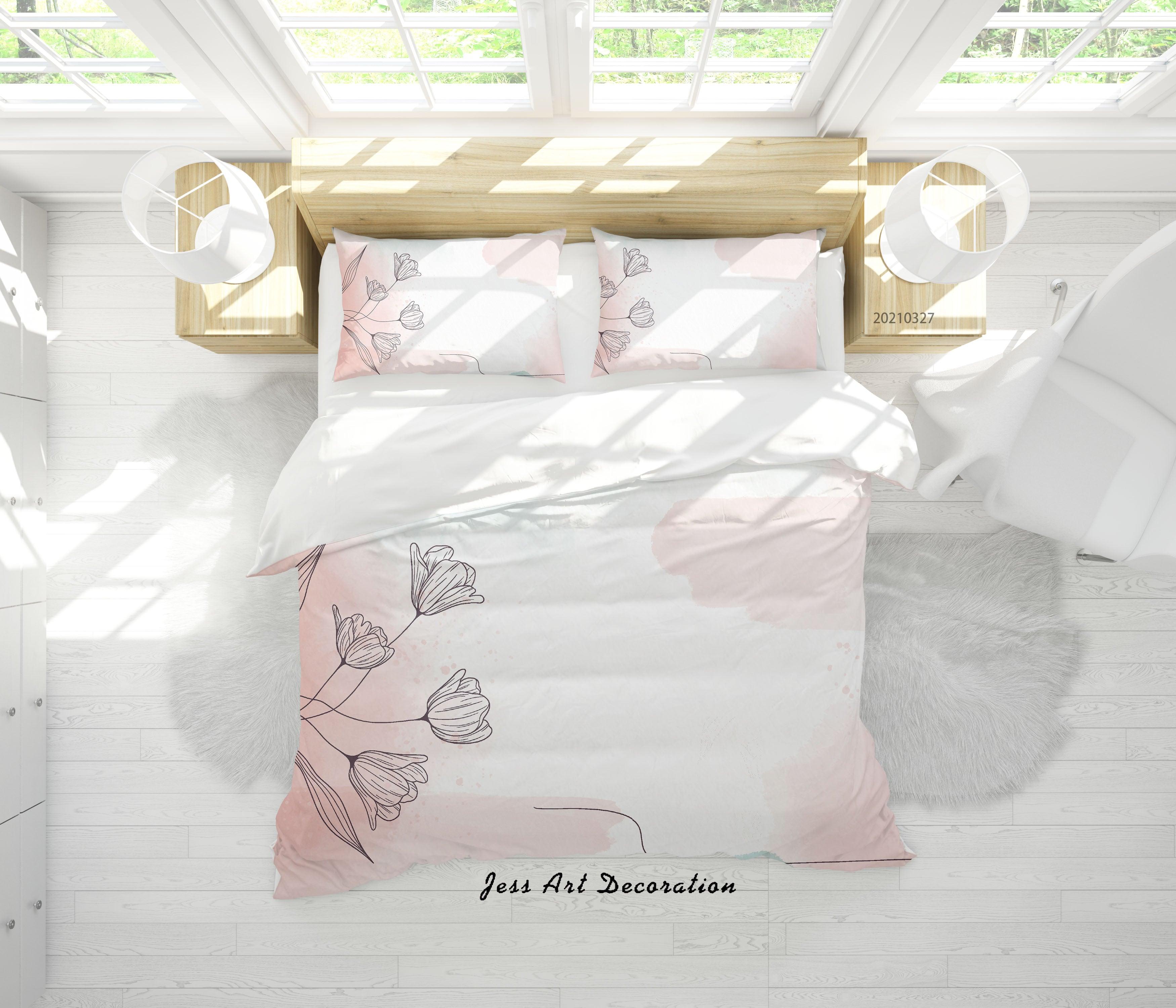 3D Watercolor Pink Floral Butterfly Quilt Cover Set Bedding Set Duvet Cover Pillowcases 16- Jess Art Decoration