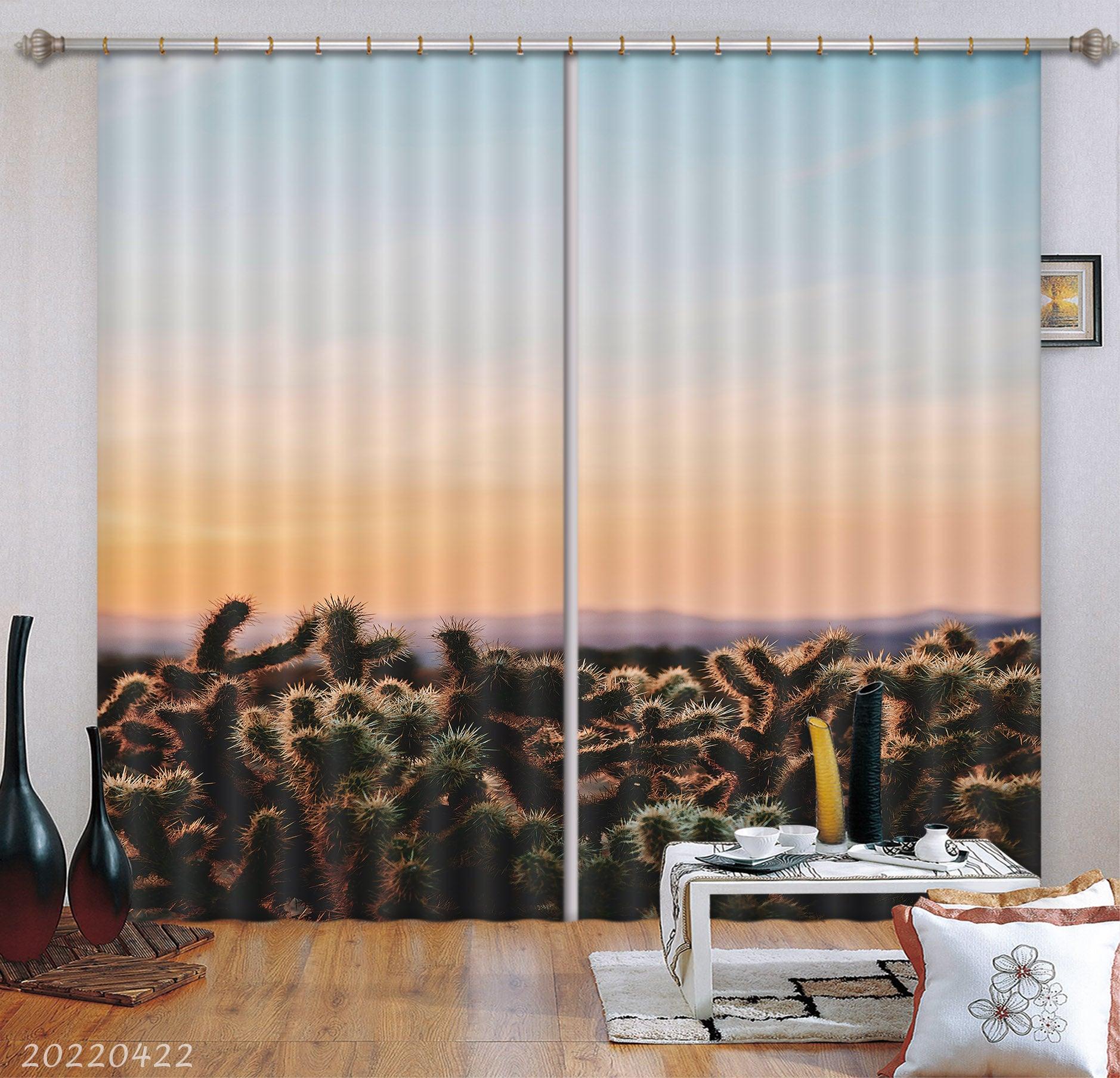 3D Landscape Plant Thorn Hill Sunset Curtains and Drapes GD 4206- Jess Art Decoration