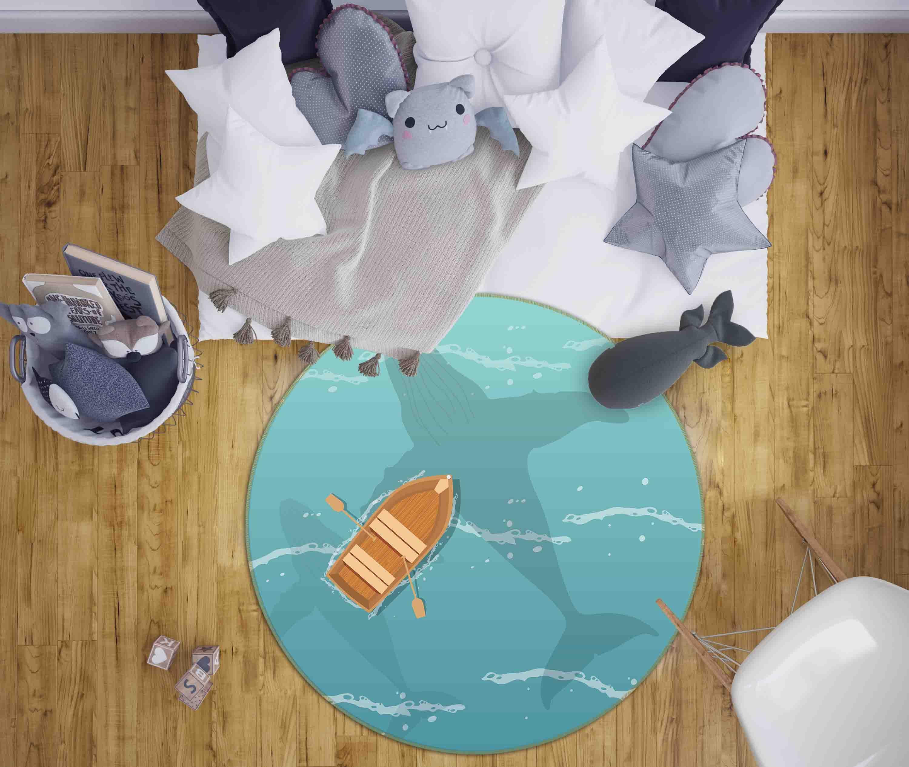 3D Cartoon Sea Boat Whale Kids Non-Slip Round Rug Mat 97 – Jessartdecoration
