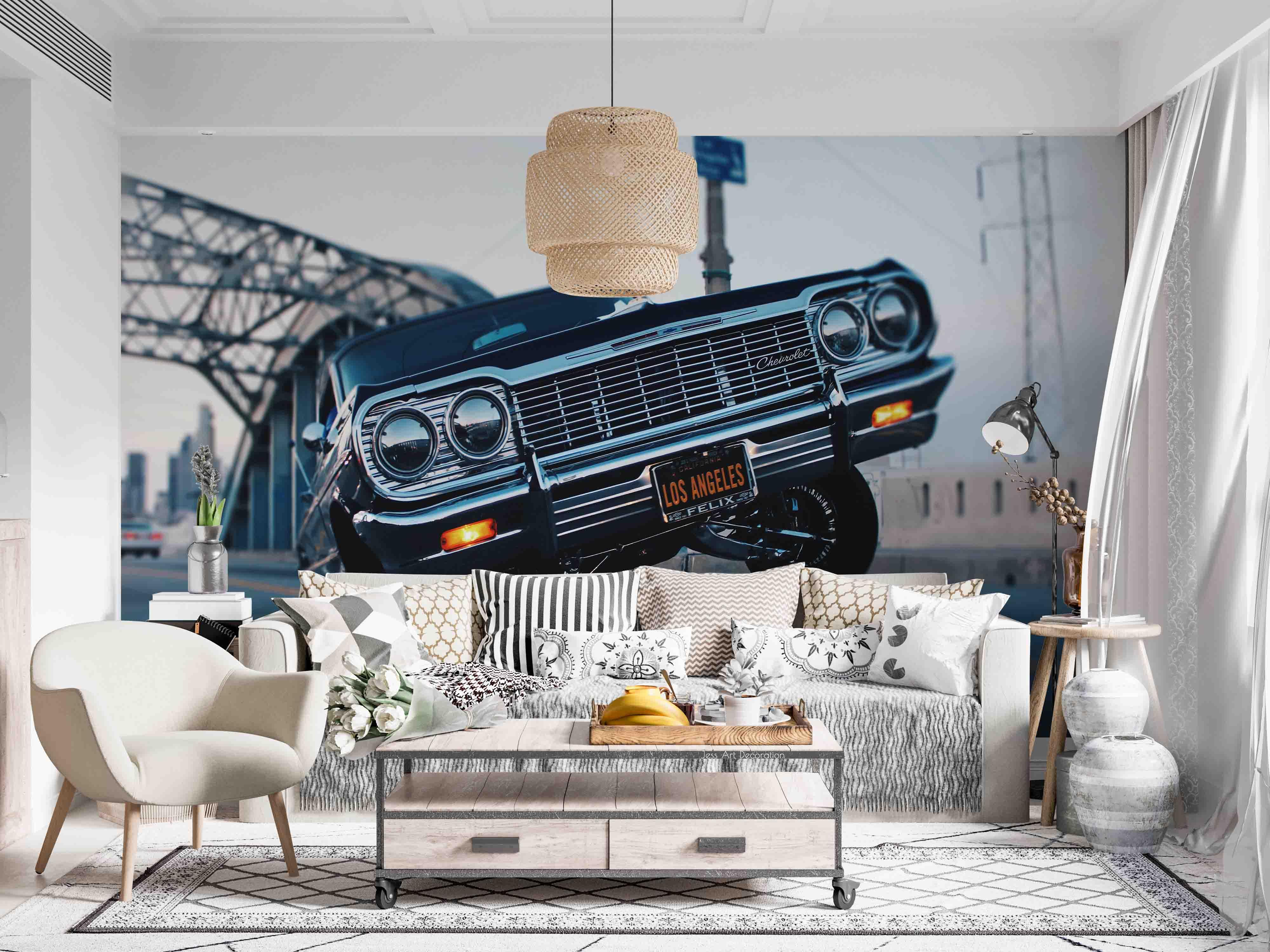 3D Black Retro Car Highway Wall Mural Wallpaper GD 3101- Jess Art Decoration